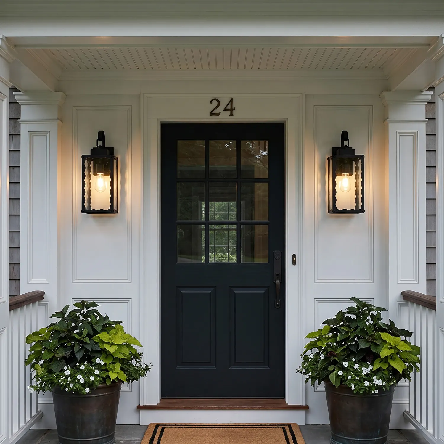 Matte Black Glass Outdoor Wall Light, 18.1 in (2-Pack)