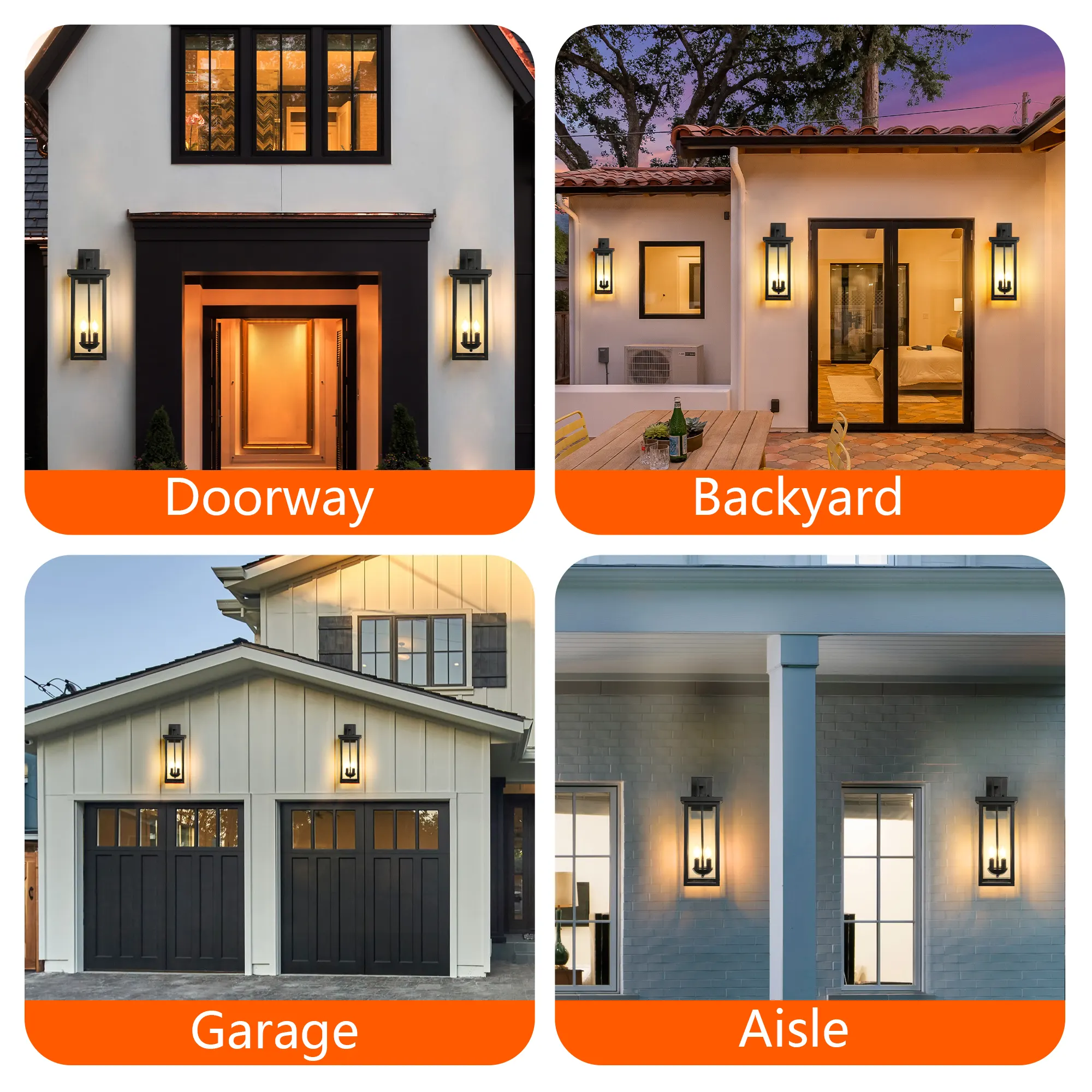 Matte Black 2-Light Clear Glass Outdoor Wall Lantern, 22 in · Dusk-to-Dawn (2-Pack), image 7 of 8