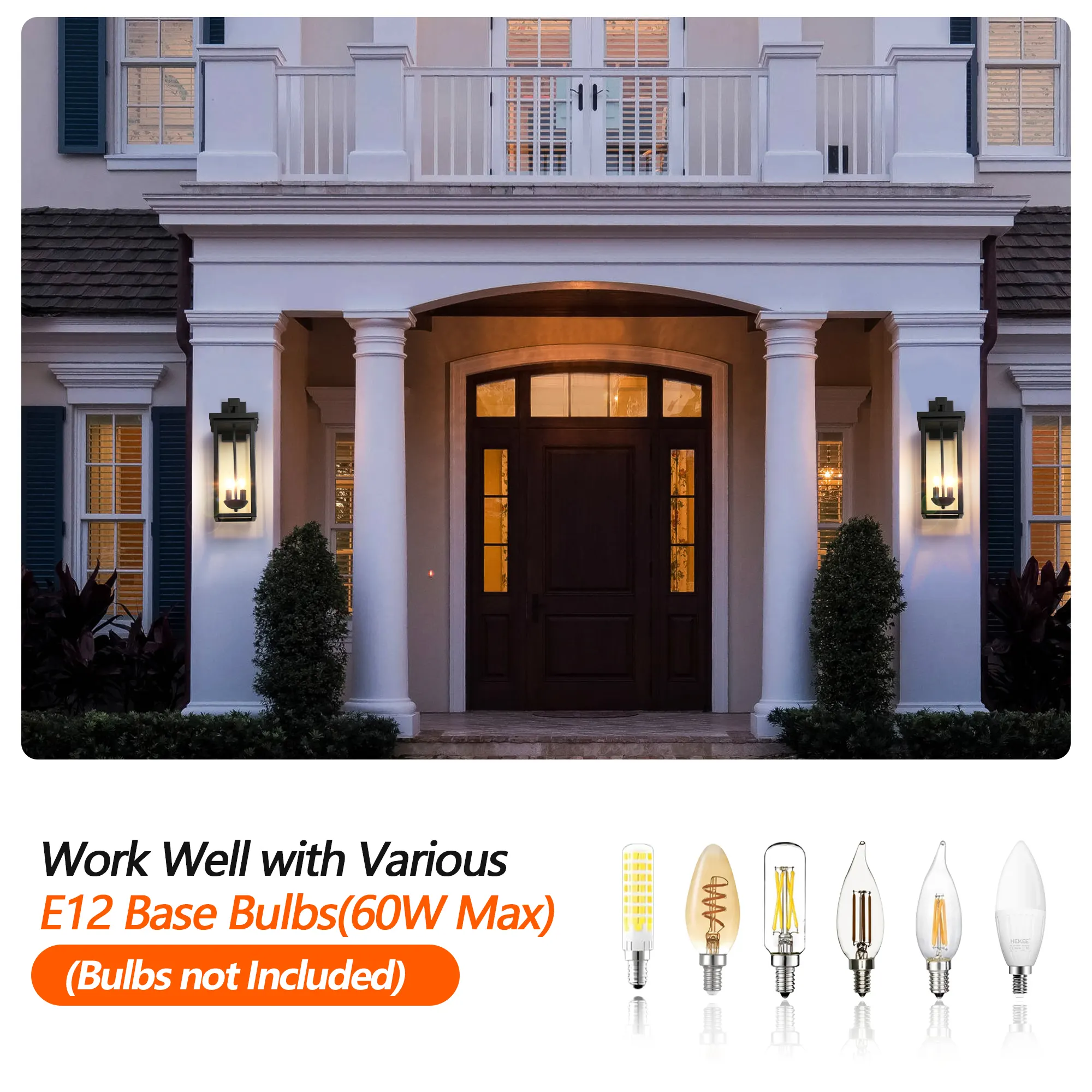 Matte Black 2-Light Clear Glass Outdoor Wall Lantern, 22 in · Dusk-to-Dawn (2-Pack), image 2 of 8