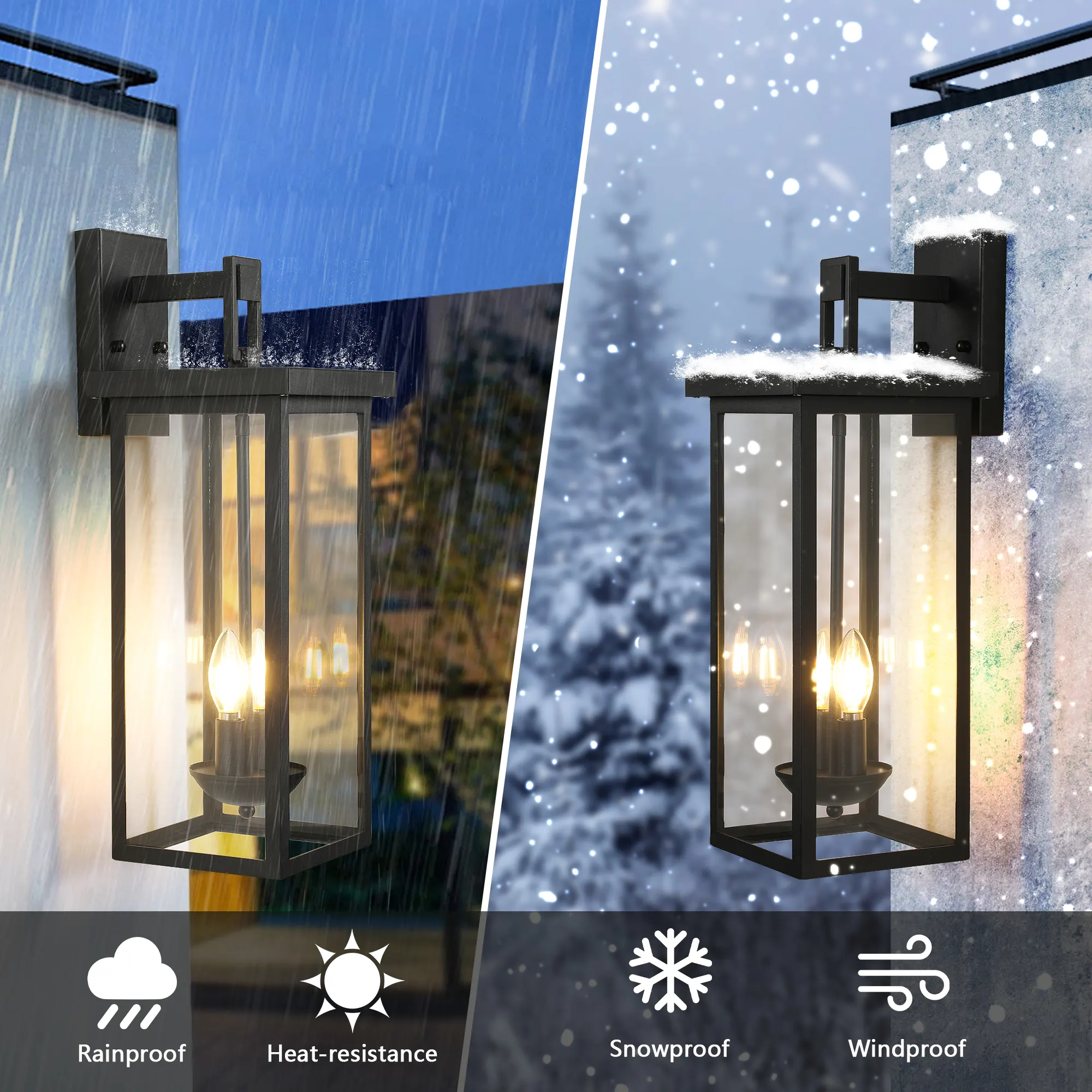 Matte Black 2-Light Clear Glass Outdoor Wall Lantern, 22 in · Dusk-to-Dawn (2-Pack), image 3 of 8