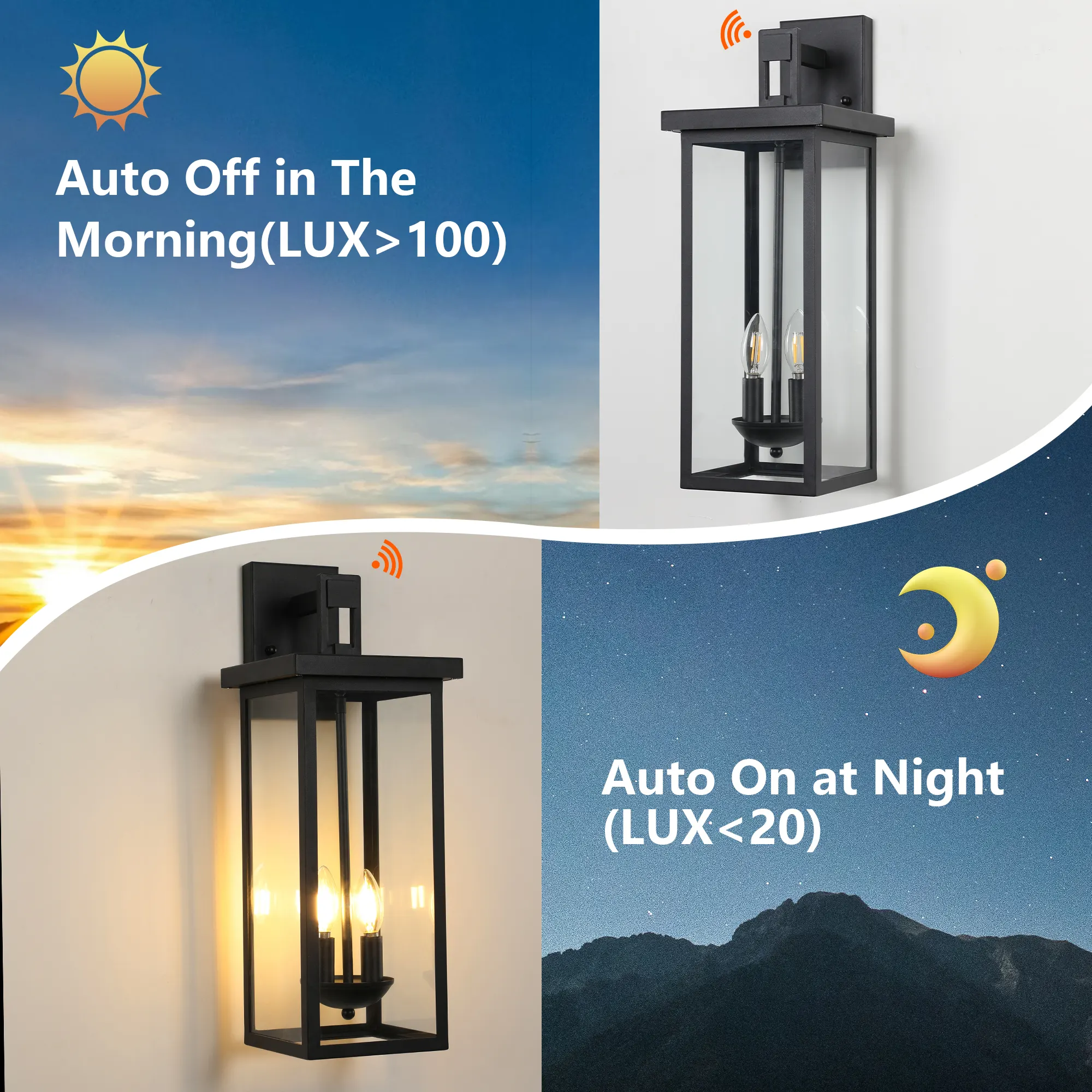 Matte Black 2-Light Clear Glass Outdoor Wall Lantern, 22 in · Dusk-to-Dawn (2-Pack), image 4 of 8