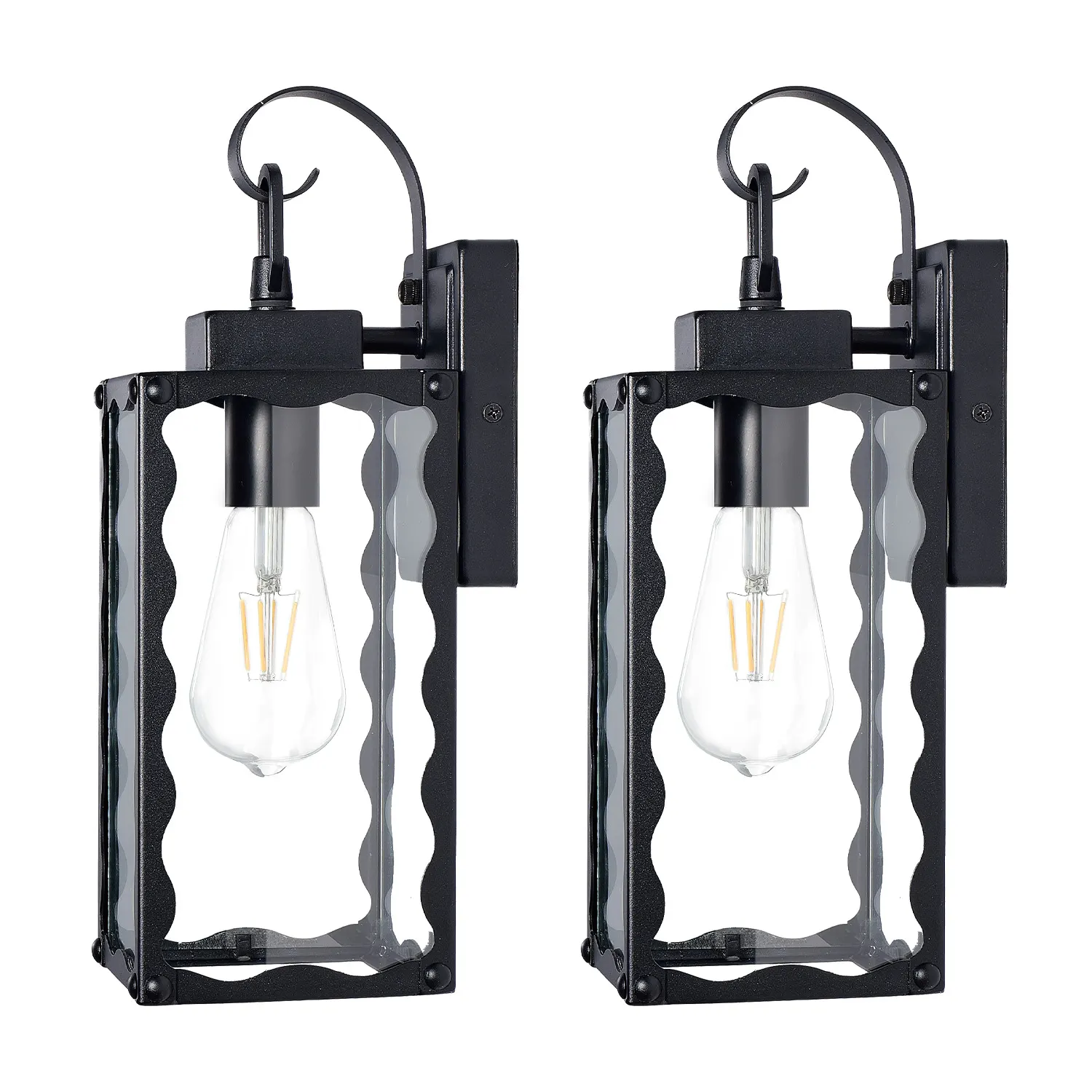 Matte Black Glass Outdoor Wall Light, 14.6 in (2-Pack), image 5 of 8