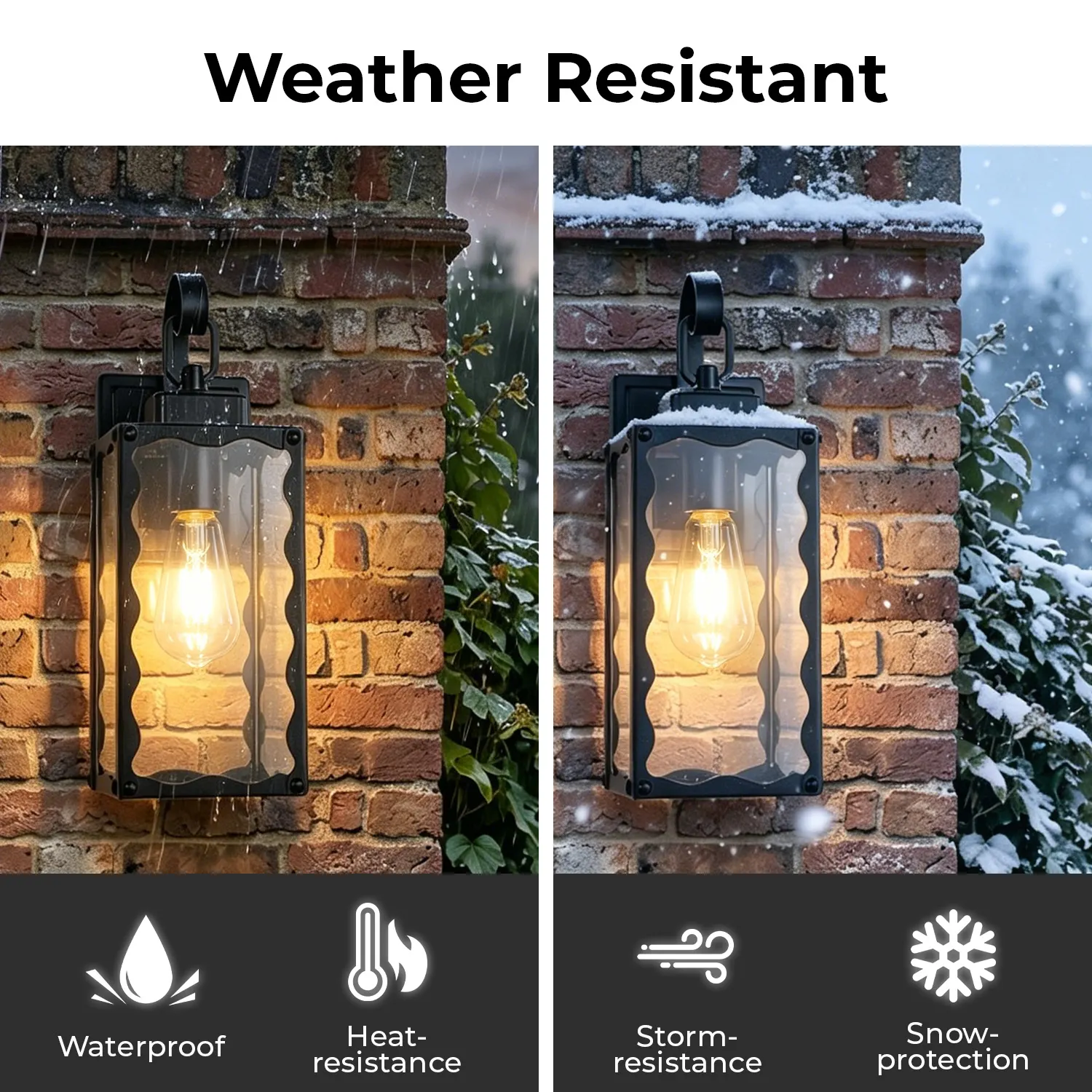 Matte Black Glass Outdoor Wall Light, 14.6 in (2-Pack), image 7 of 8