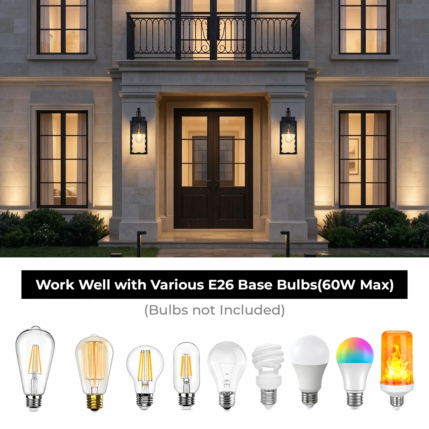 Matte Black Glass Outdoor Wall Light, 14.6 in (2-Pack), image 2 of 8