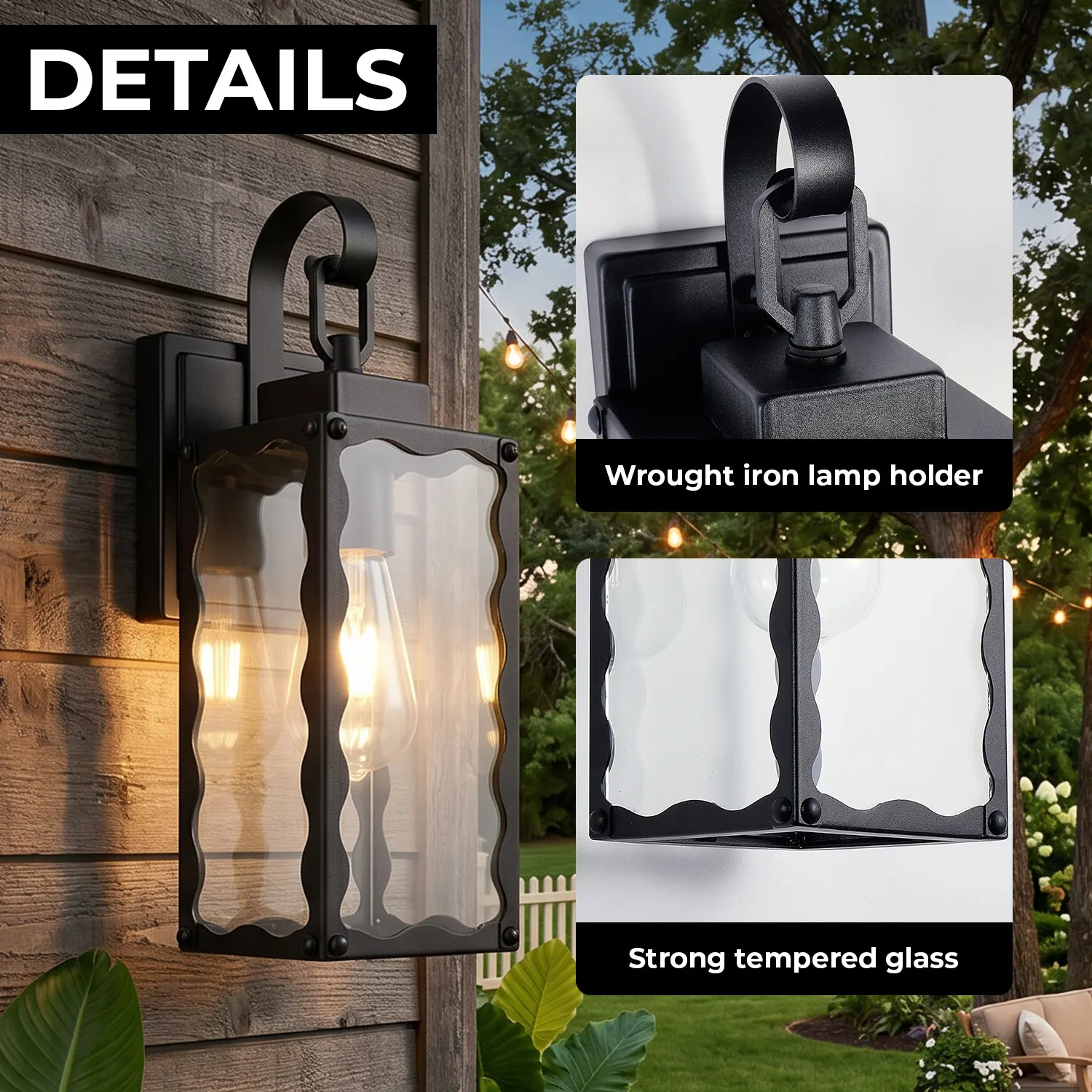 Matte Black Glass Outdoor Wall Light, 14.6 in (2-Pack), image 4 of 8