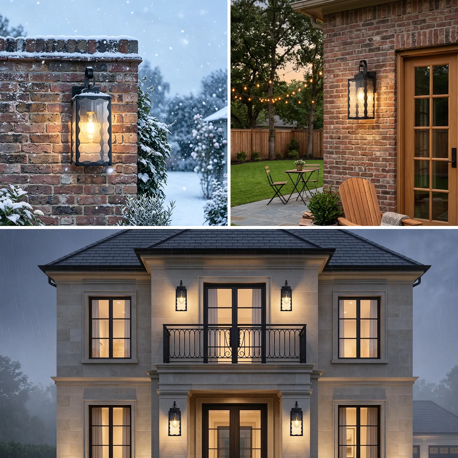Matte Black Glass Outdoor Wall Light, 14.6 in (2-Pack)