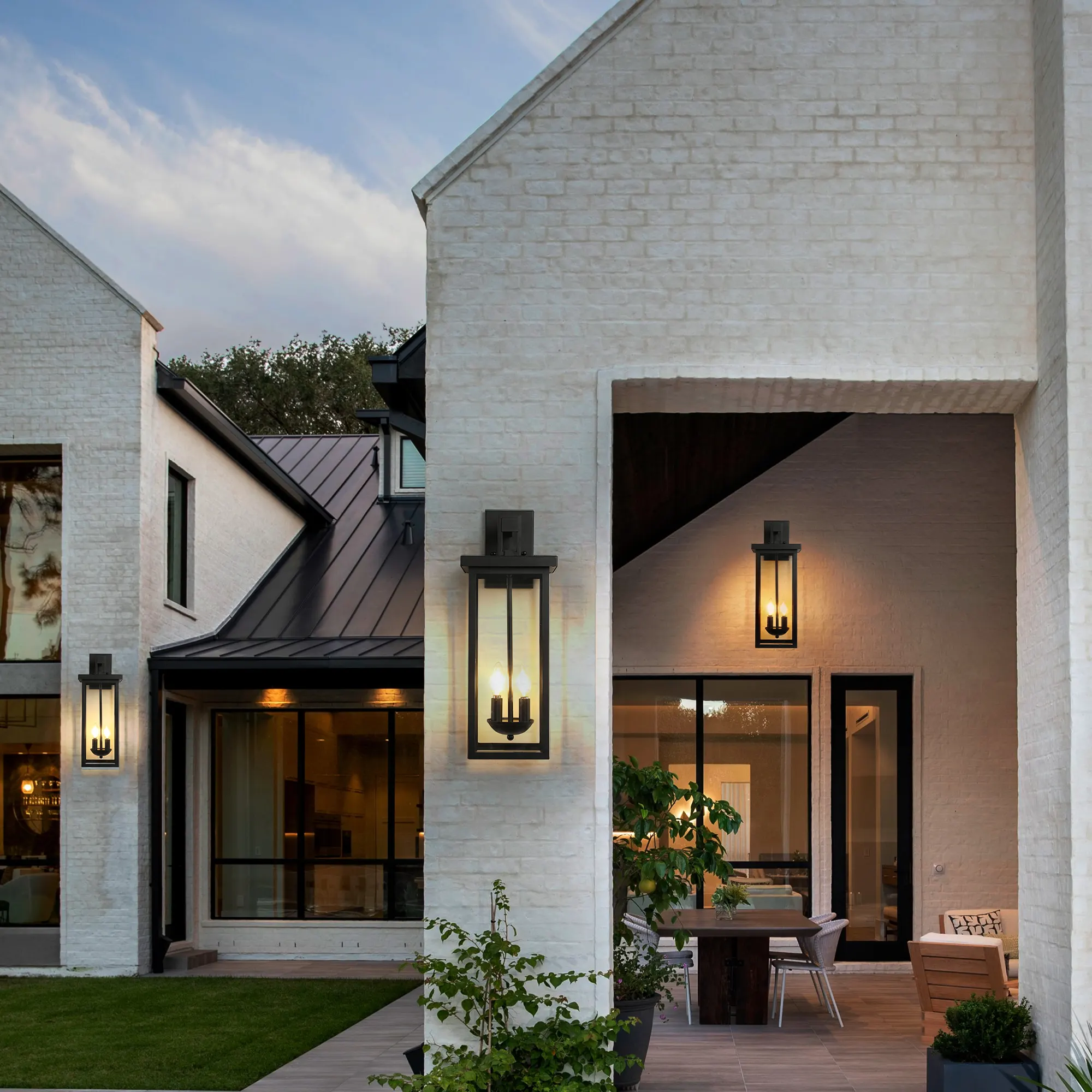 Matte Black 2-Light Clear Glass Outdoor Wall Lantern, 22 in · Dusk-to-Dawn, image 2 of 10