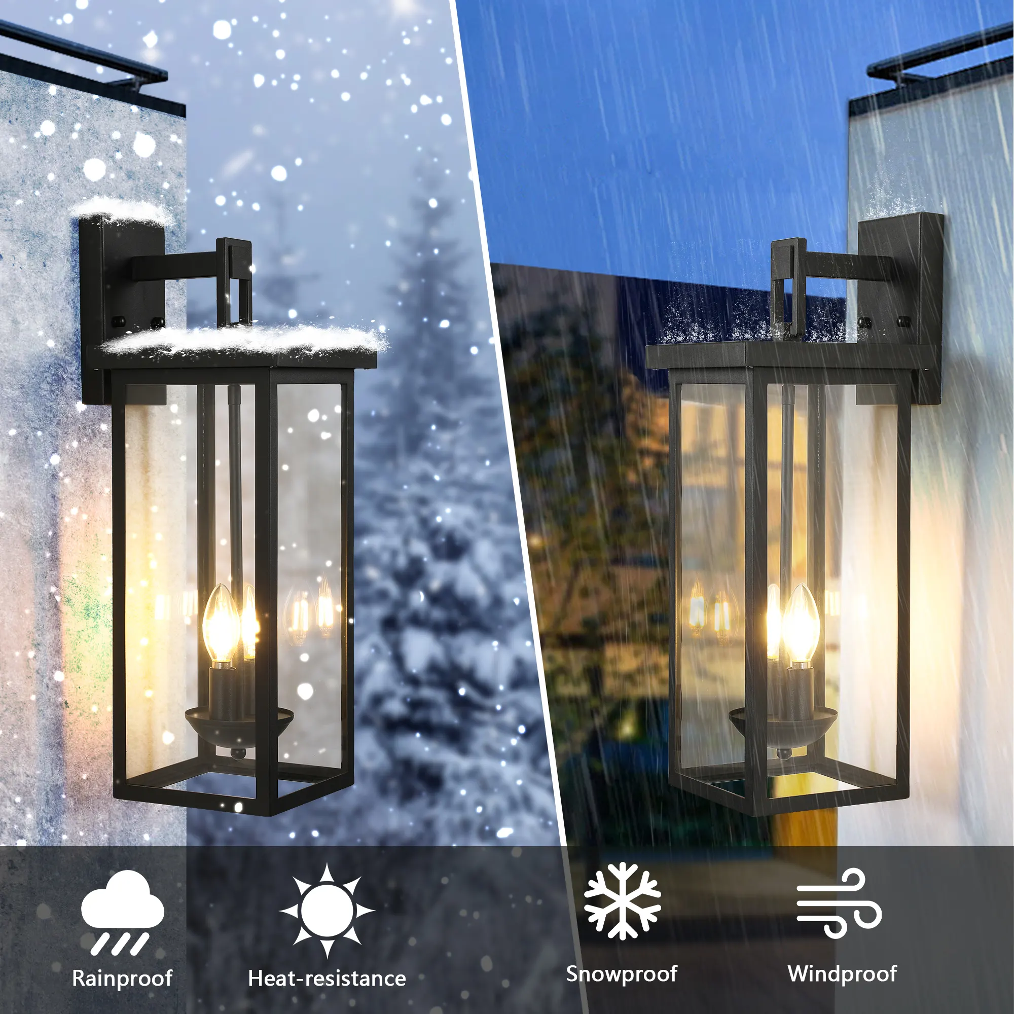 Matte Black 2-Light Clear Glass Outdoor Wall Lantern, 22 in · Dusk-to-Dawn, image 4 of 10