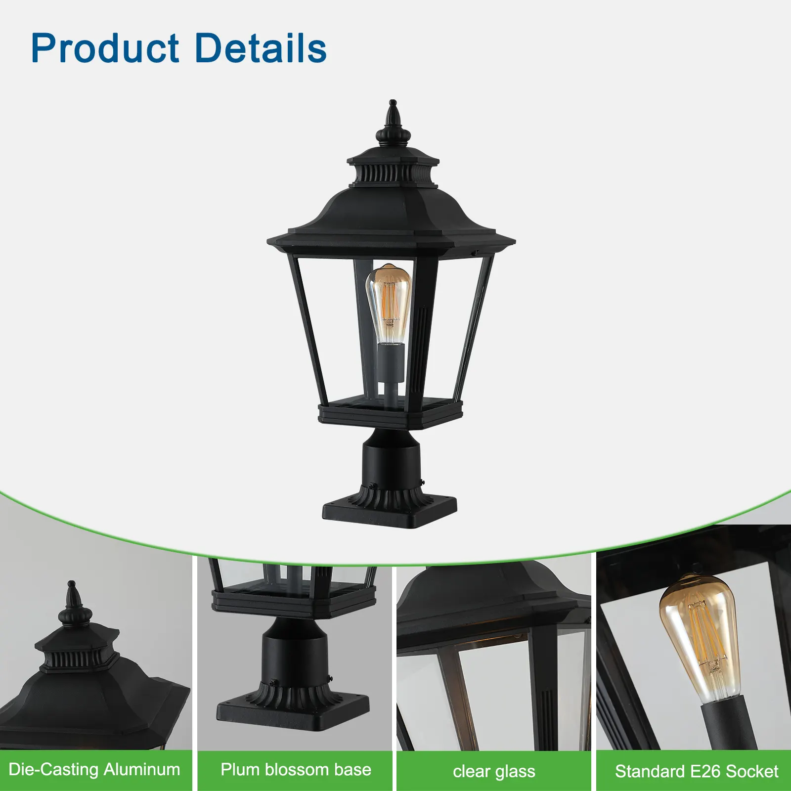 Vintage Black Clear Glass Outdoor Wall Lantern, 21 in, image 4 of 7