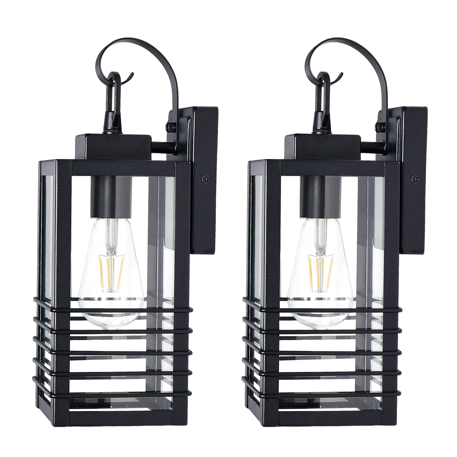 Modern Matte Black Glass Outdoor Wall Light, 14.6 in (2-Pack), image 7 of 8