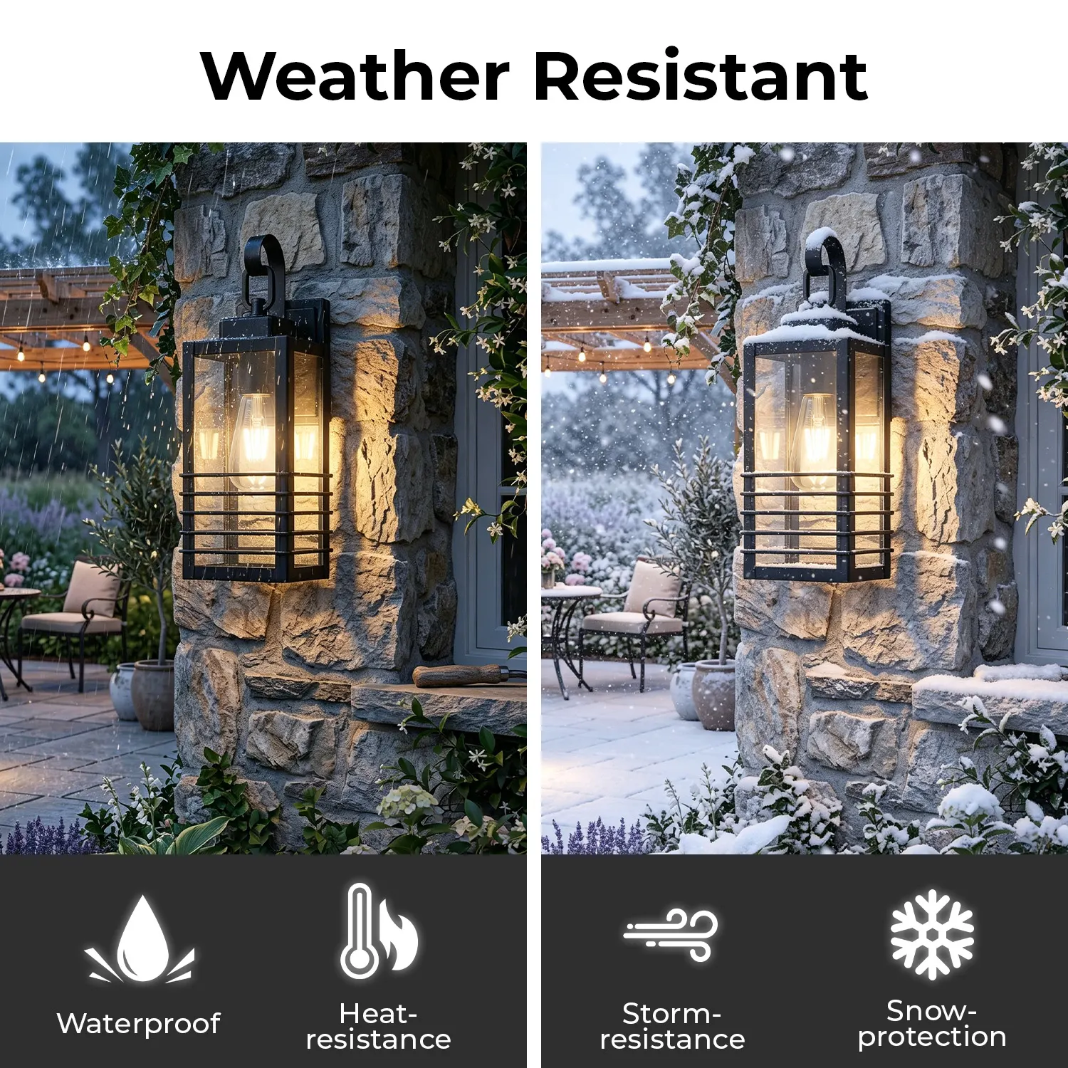 Modern Matte Black Glass Outdoor Wall Light, 14.6 in (2-Pack), image 5 of 8