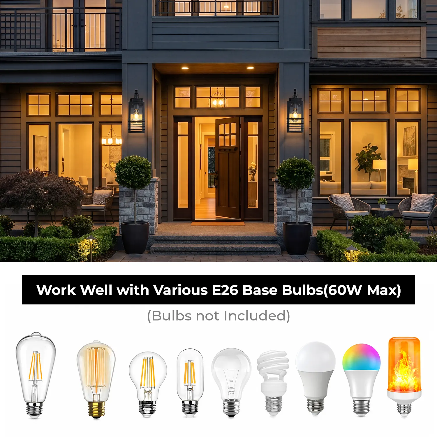 Modern Matte Black Glass Outdoor Wall Light, 14.6 in (2-Pack), image 2 of 8