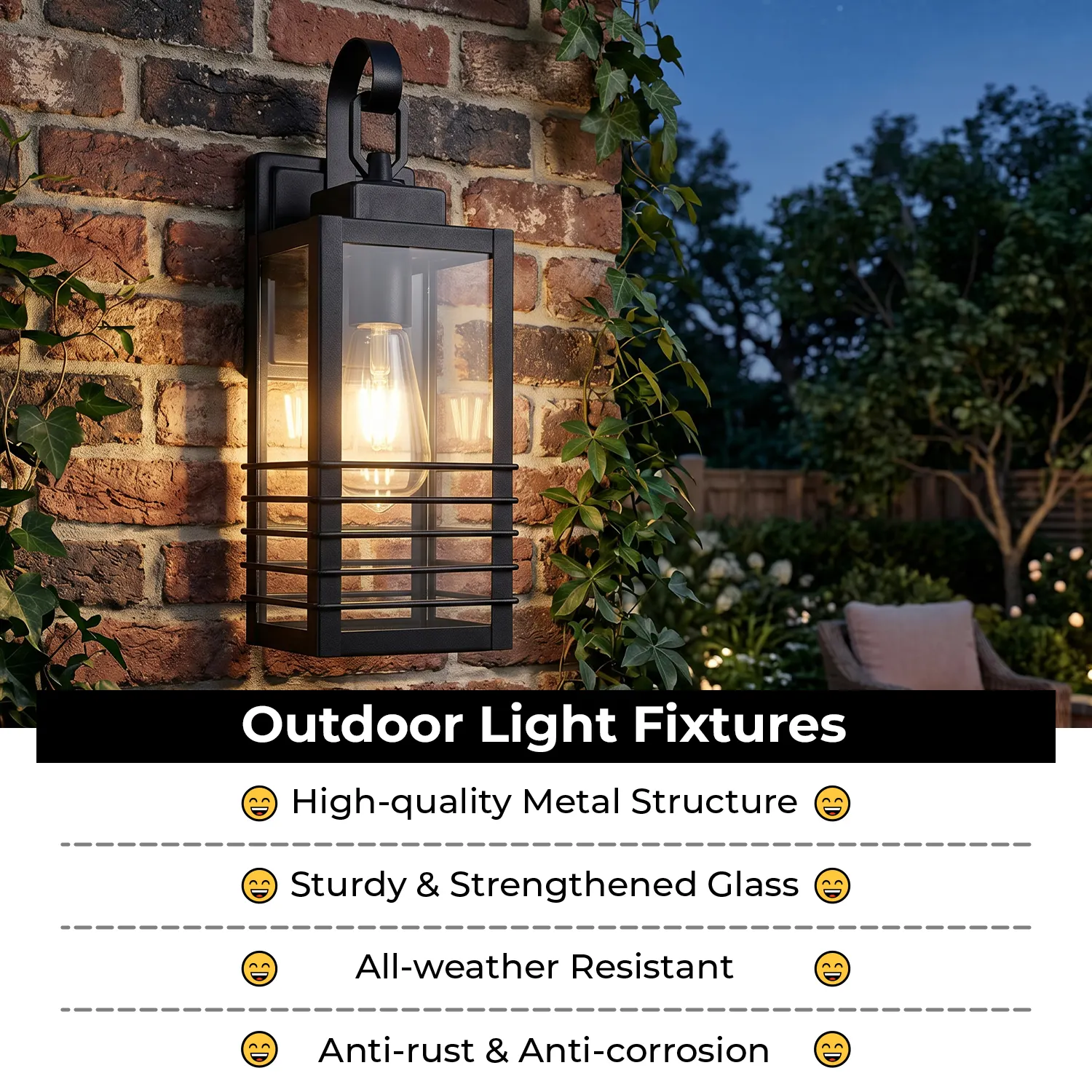 Modern Matte Black Glass Outdoor Wall Light, 14.6 in (2-Pack), image 3 of 8