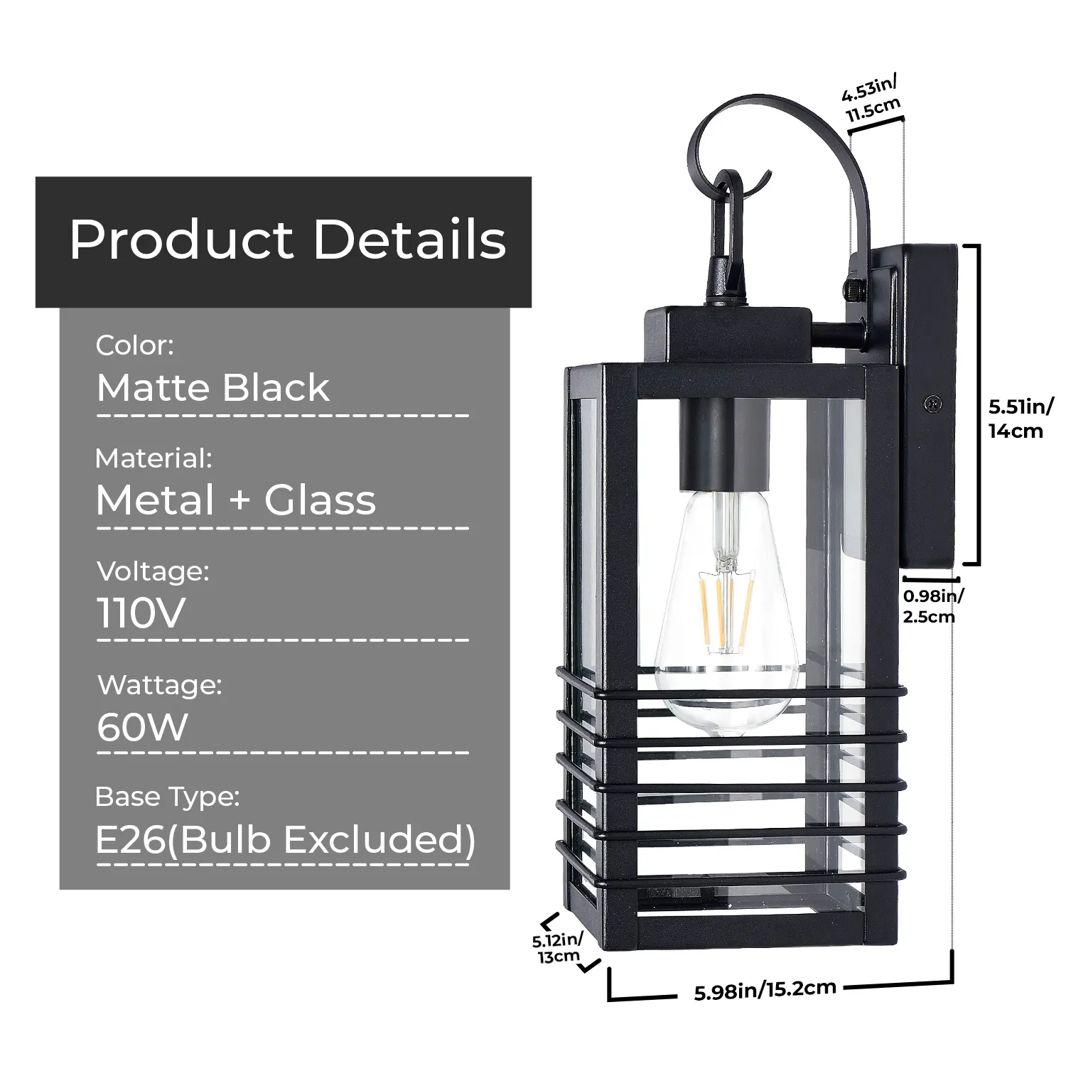Modern Matte Black Glass Outdoor Wall Light, 14.6 in (2-Pack), image 8 of 8