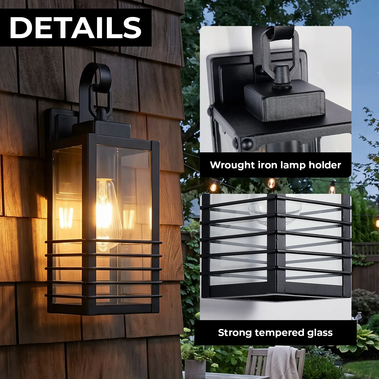 Modern Matte Black Glass Outdoor Wall Light, 14.6 in (2-Pack), image 6 of 8
