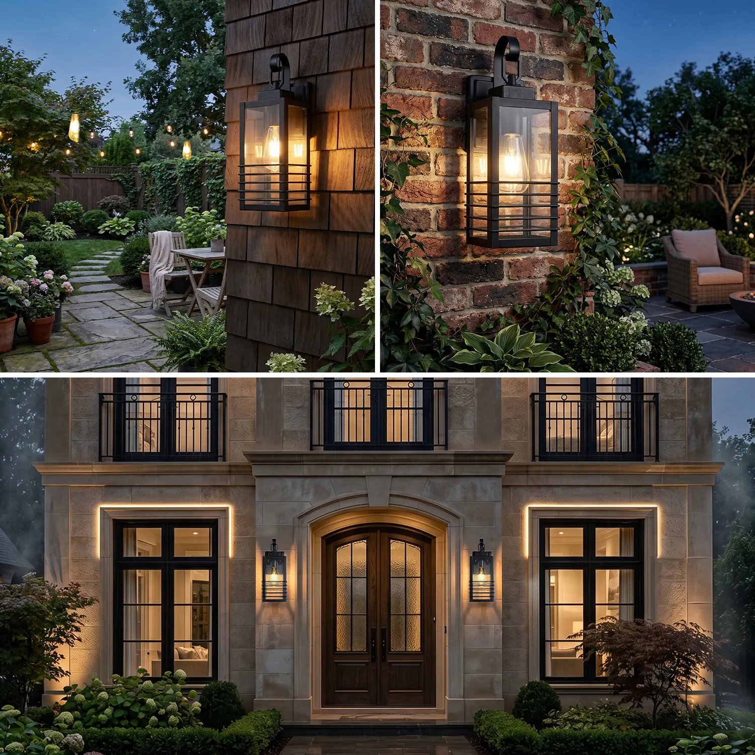 Modern Matte Black Glass Outdoor Wall Light, 14.6 in (2-Pack), image 4 of 8