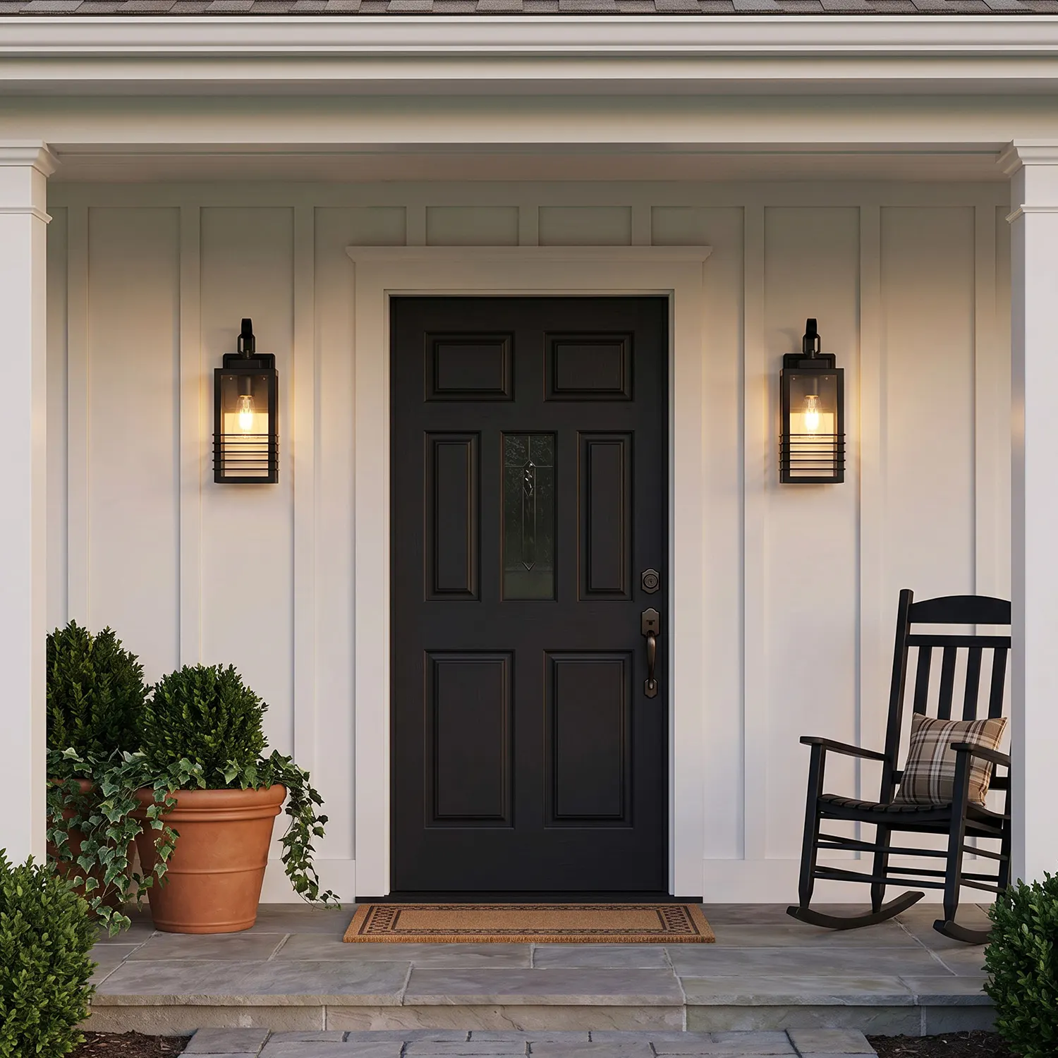Modern Matte Black Glass Outdoor Wall Light, 14.6 in (2-Pack)