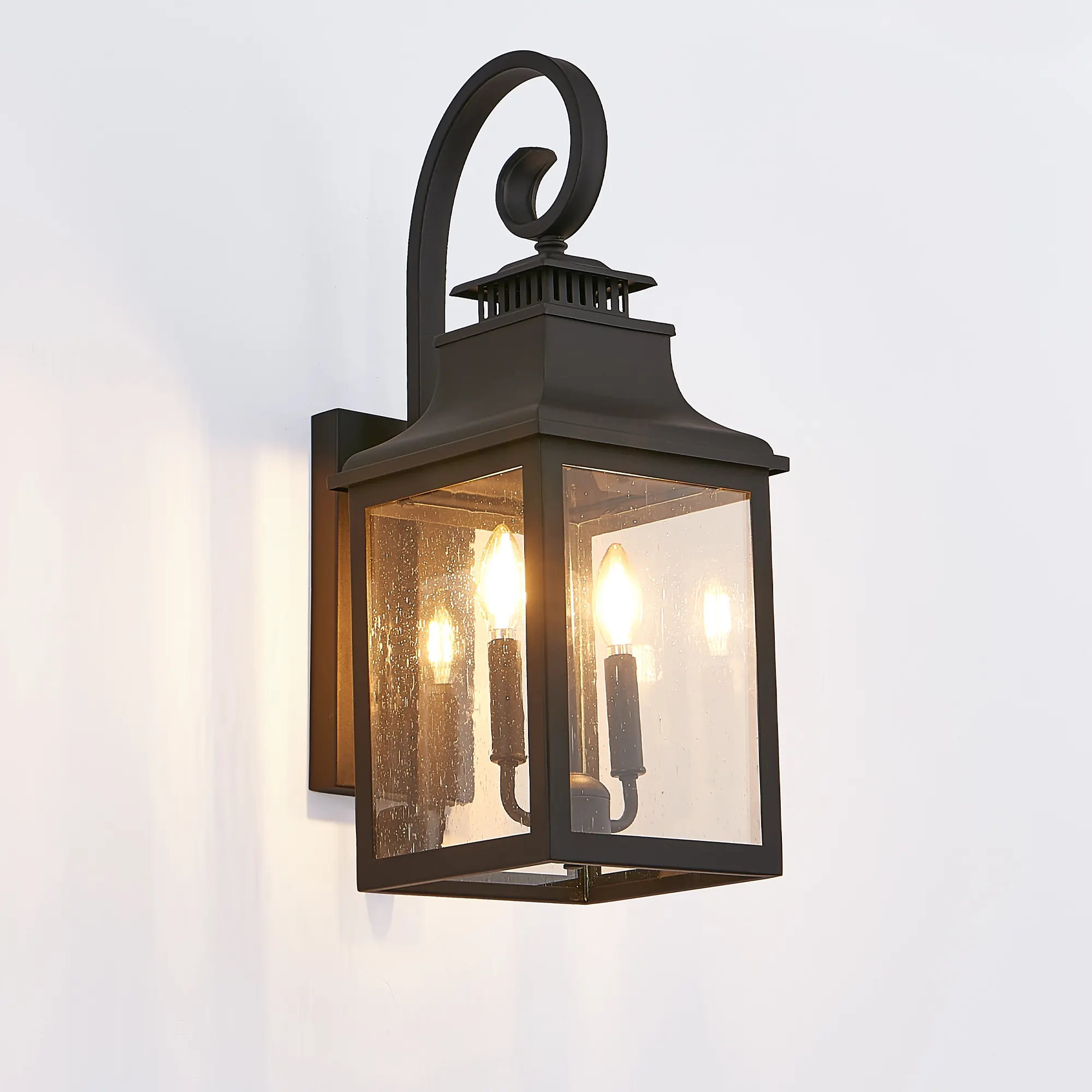 Black Clear Glass Outdoor Wall Lantern, 23 in, image 4 of 9