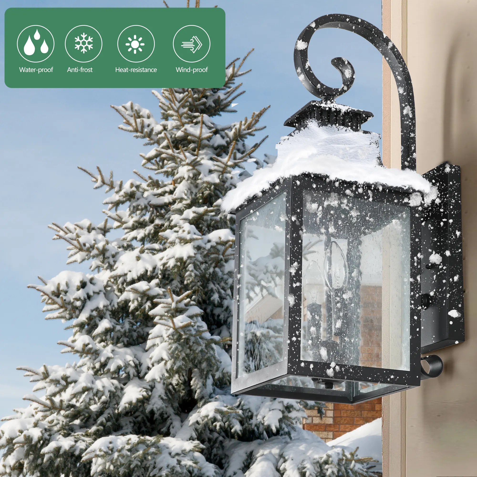Black Clear Glass Outdoor Wall Lantern, 23 in, image 7 of 9