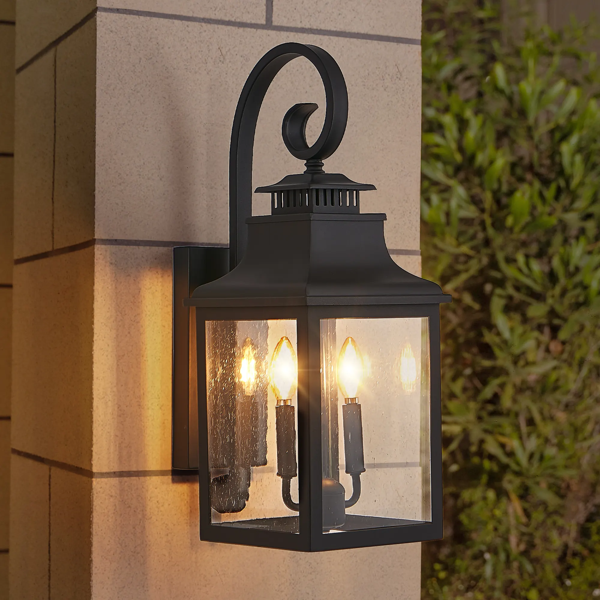 Black Clear Glass Outdoor Wall Lantern, 23 in