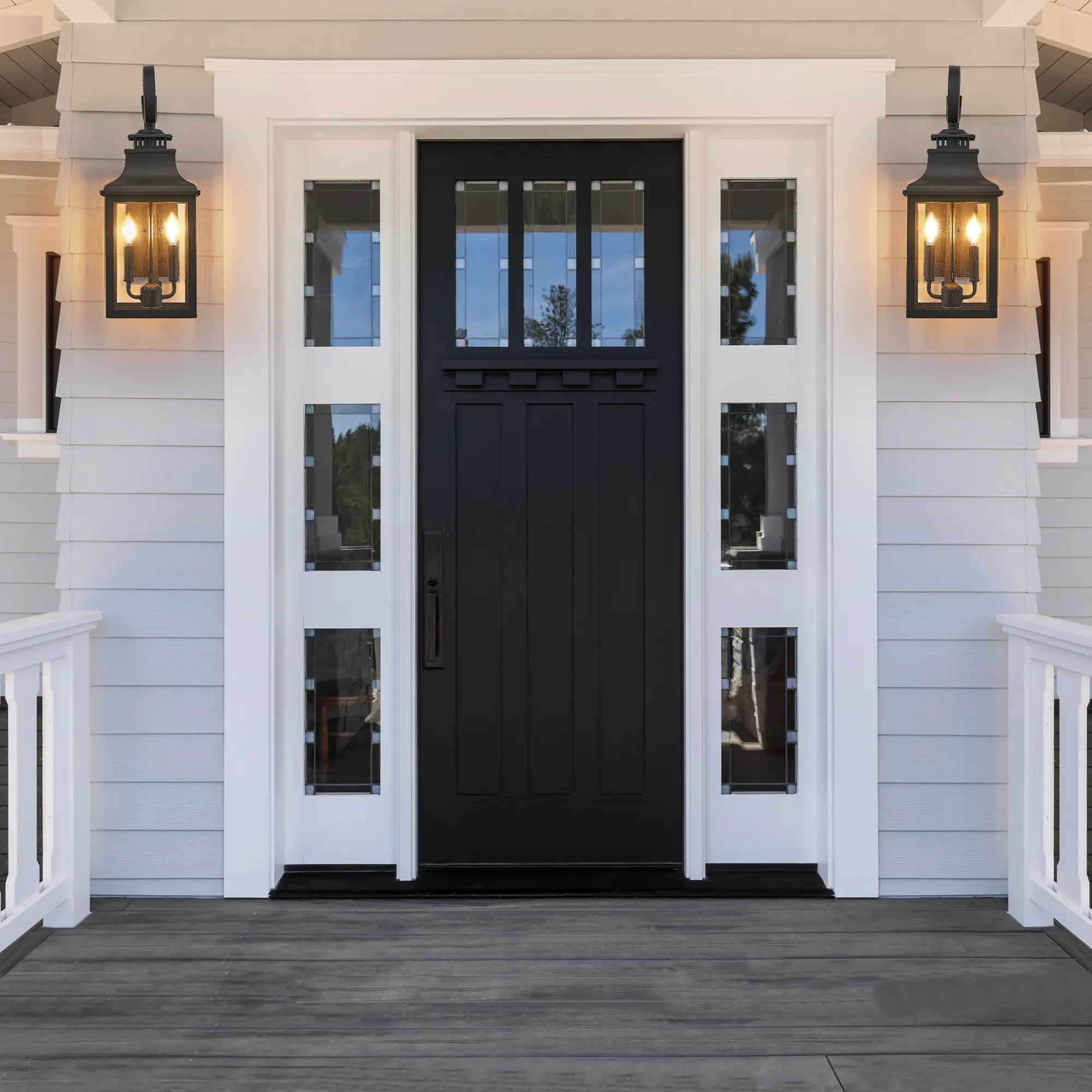 Black Clear Glass Outdoor Wall Lantern, 23 in, image 2 of 9