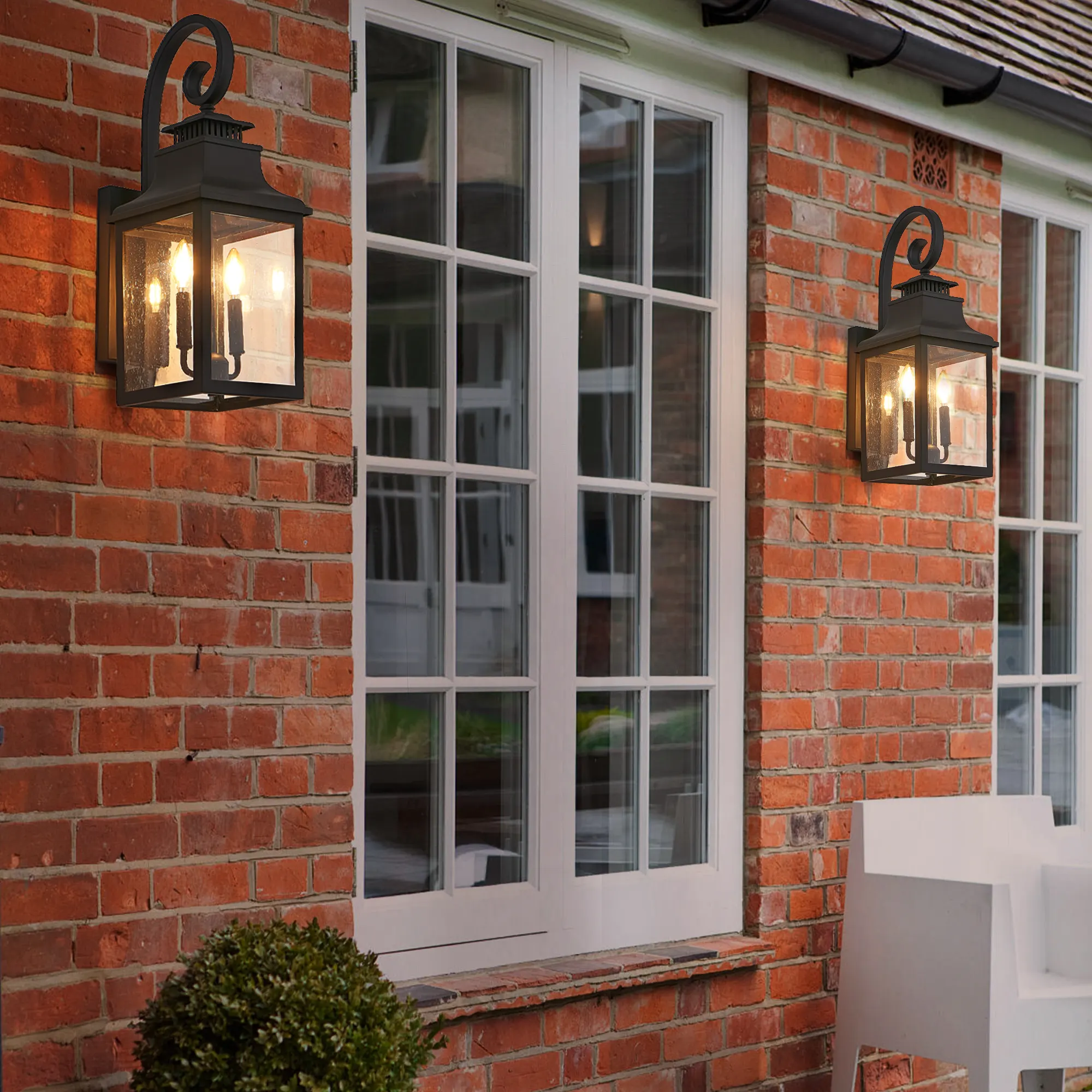 Black Clear Glass Outdoor Wall Lantern, 23 in, image 3 of 9