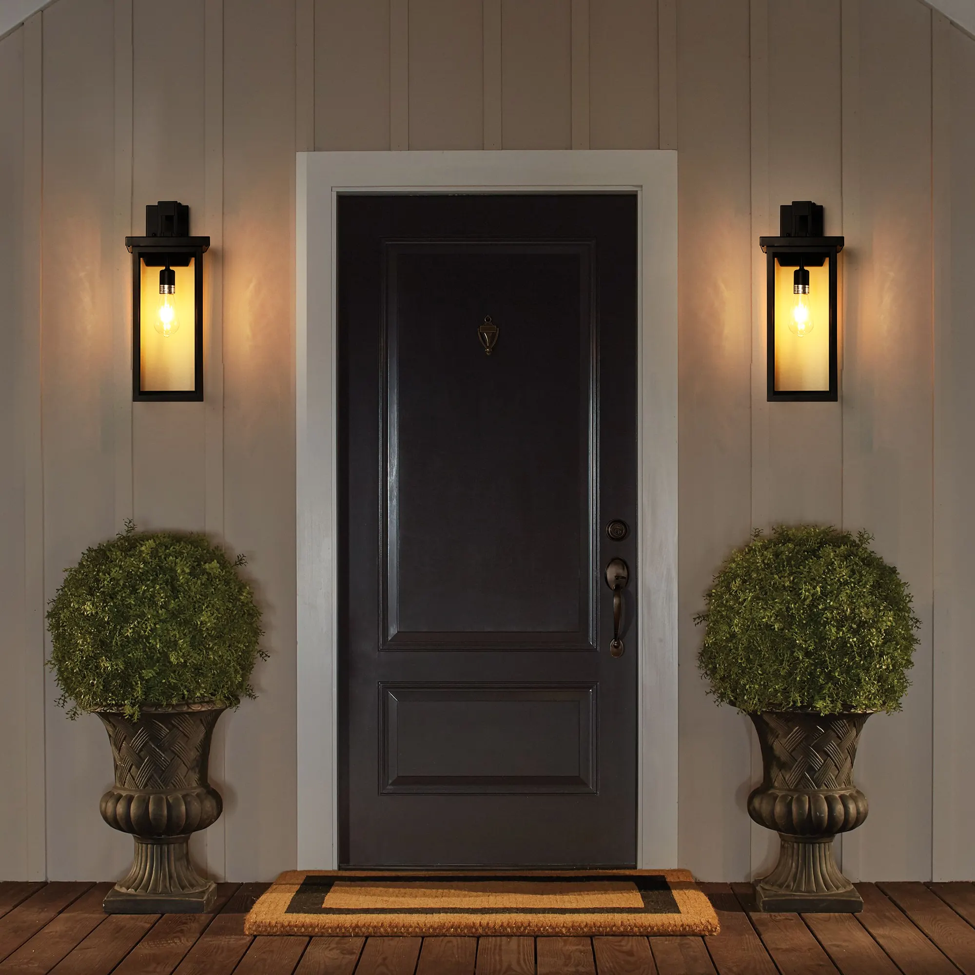 Modern Black Clear Glass Outdoor Wall Lantern, 20 in (2-Pack)