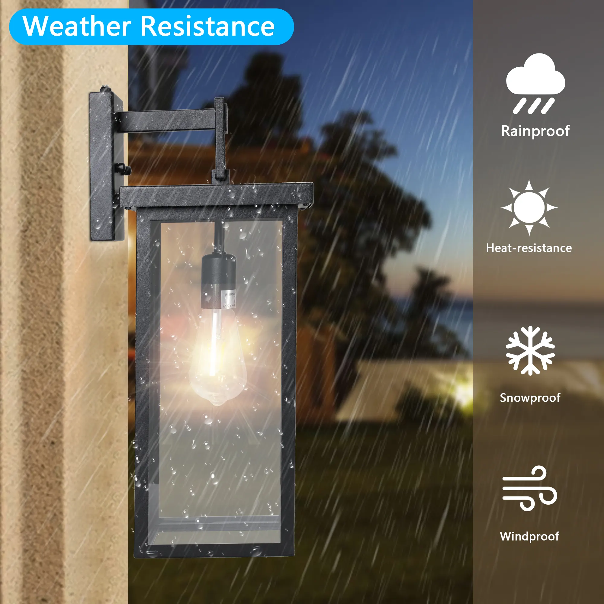 Modern Black Clear Glass Outdoor Wall Lantern, 20 in (2-Pack), image 3 of 8