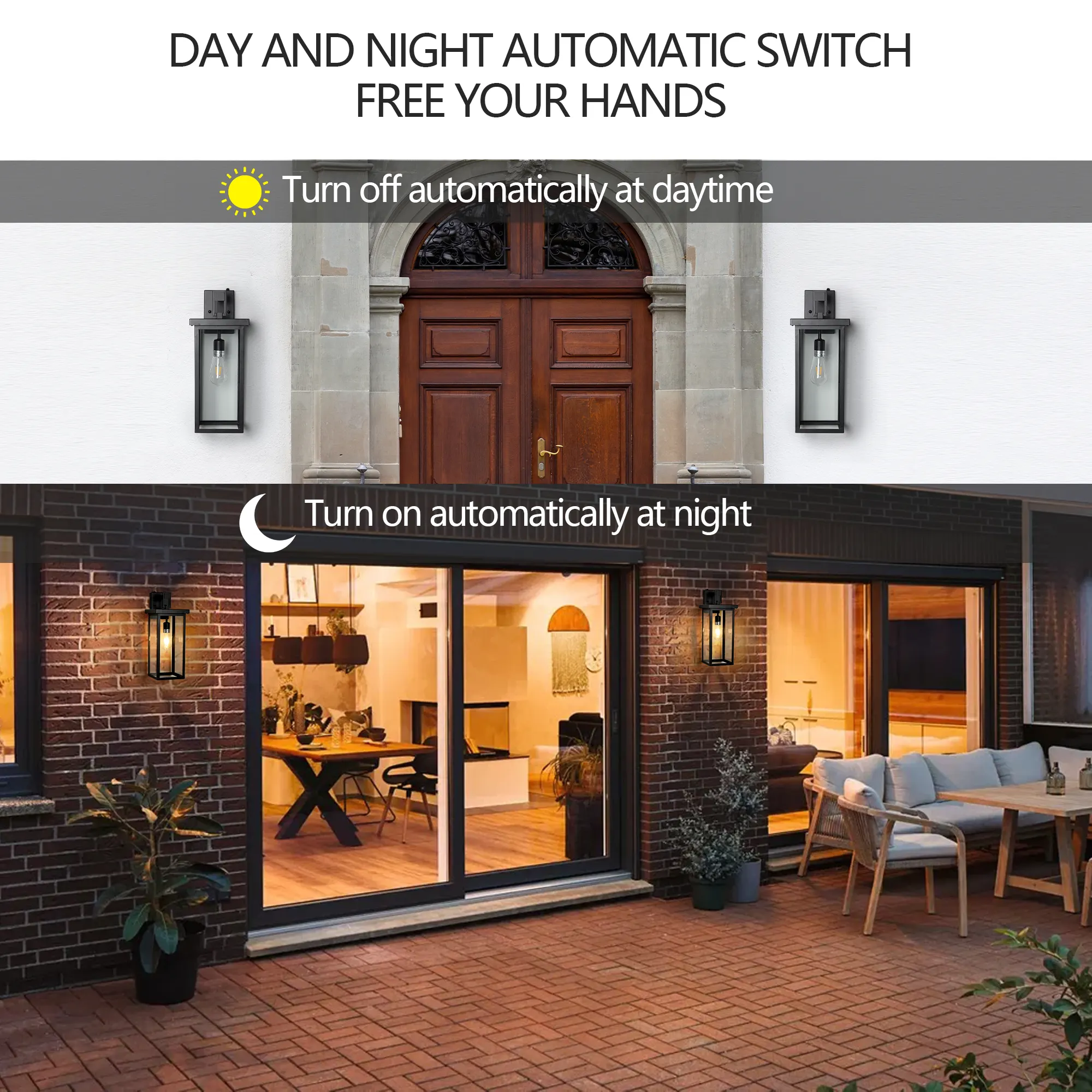 Modern Black Clear Glass Outdoor Wall Lantern, 20 in (2-Pack), image 5 of 8