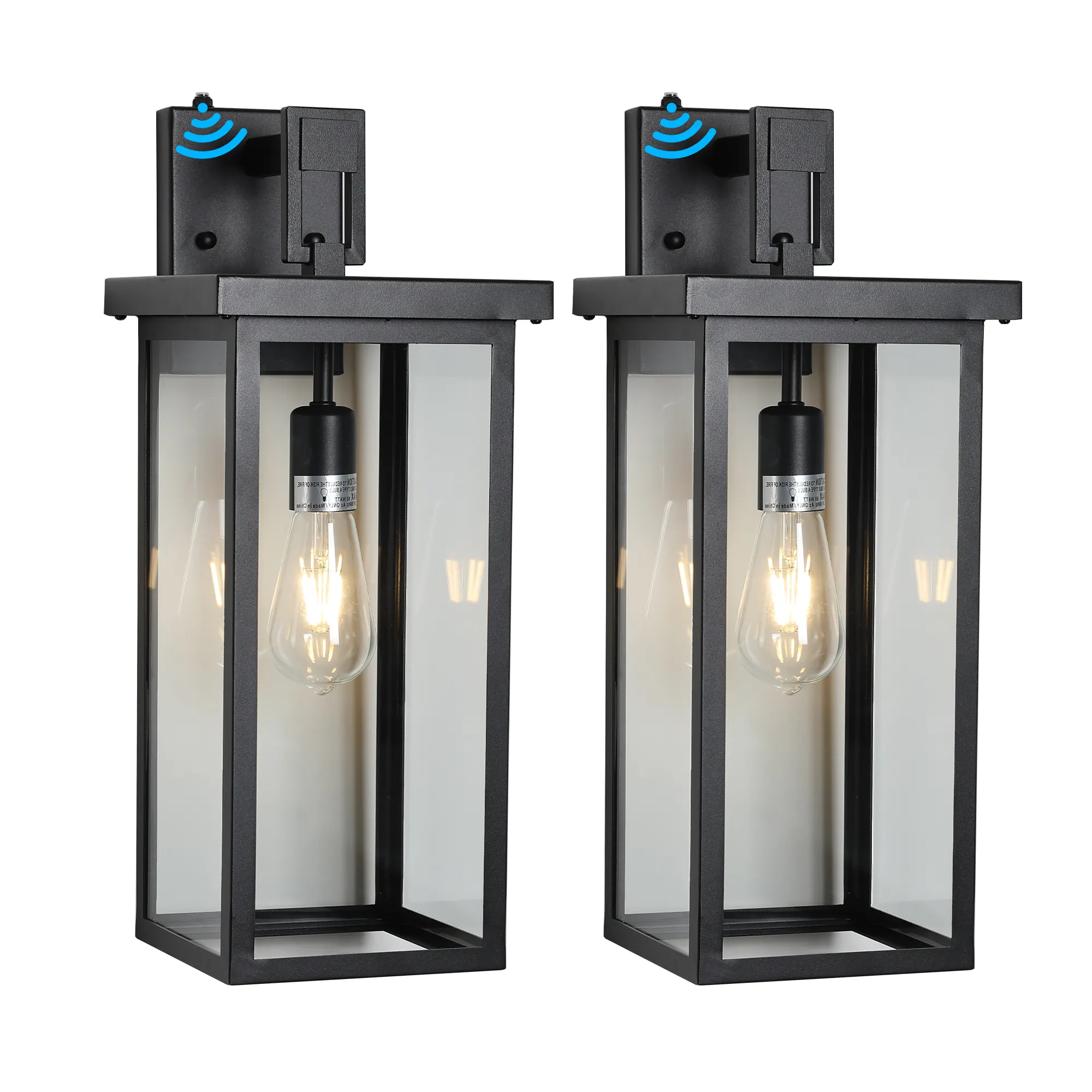 Modern Black Clear Glass Outdoor Wall Lantern, 20 in (2-Pack), image 6 of 8