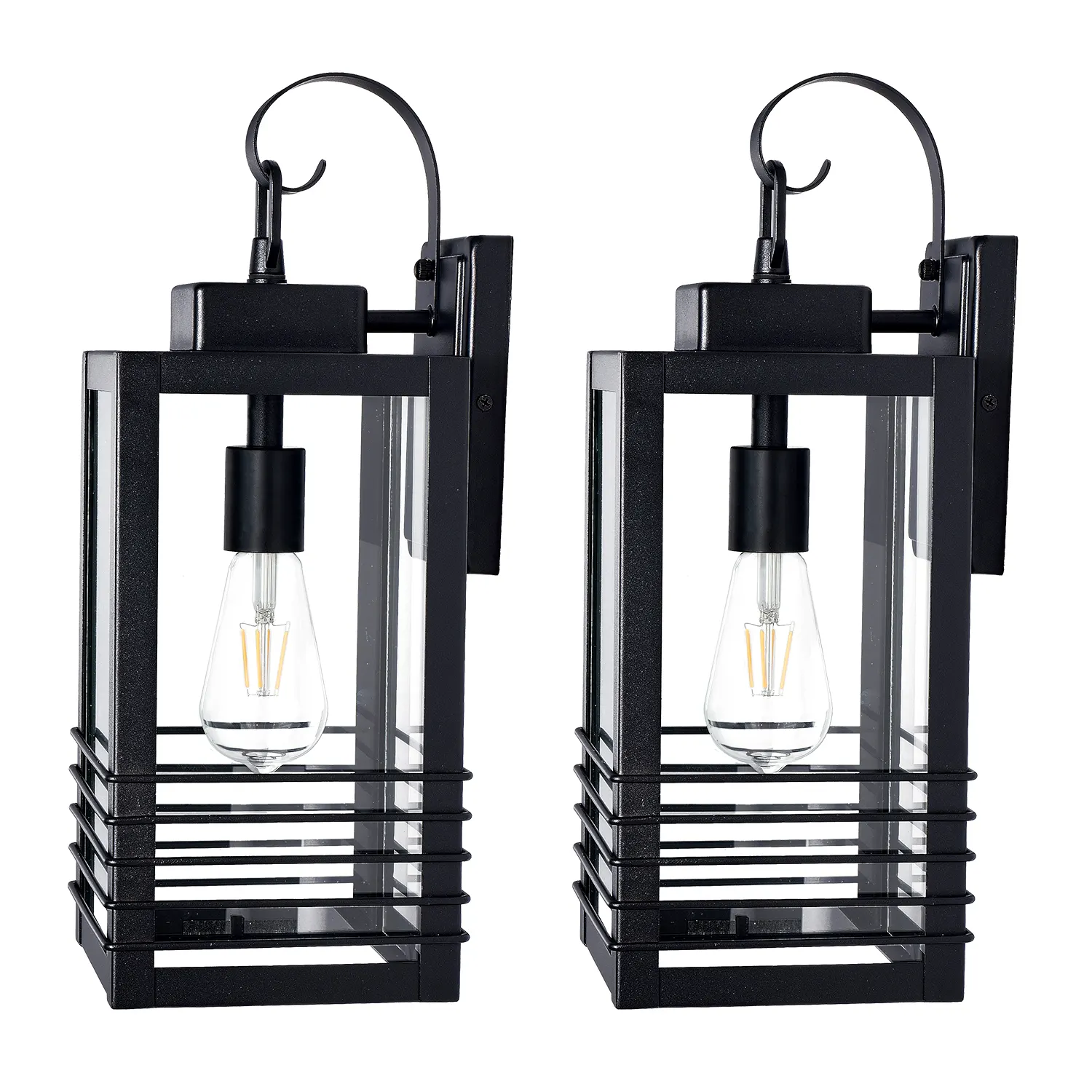 Modern Matte Black Glass Outdoor Wall Light, 18.1 in (2-Pack), image 7 of 8