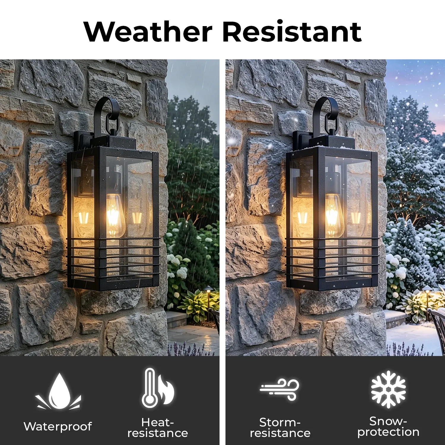 Modern Matte Black Glass Outdoor Wall Light, 18.1 in (2-Pack), image 6 of 8
