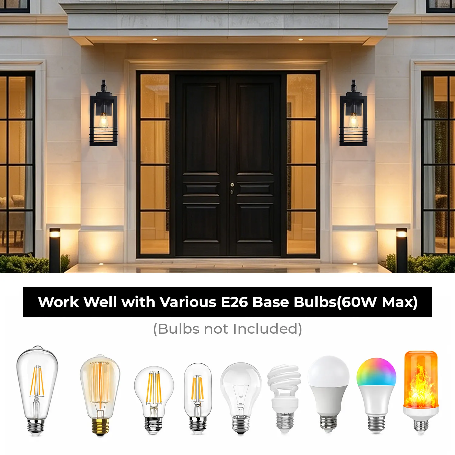 Modern Matte Black Glass Outdoor Wall Light, 18.1 in (2-Pack), image 2 of 8