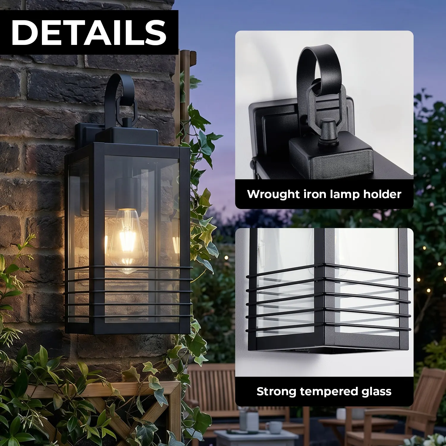 Modern Matte Black Glass Outdoor Wall Light, 18.1 in (2-Pack), image 4 of 8