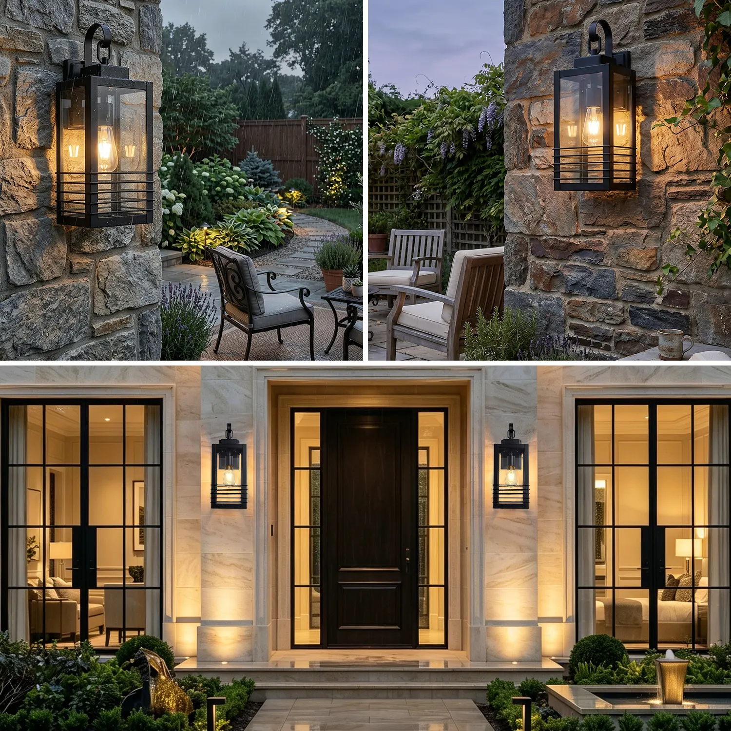 Modern Matte Black Glass Outdoor Wall Light, 18.1 in (2-Pack), image 5 of 8