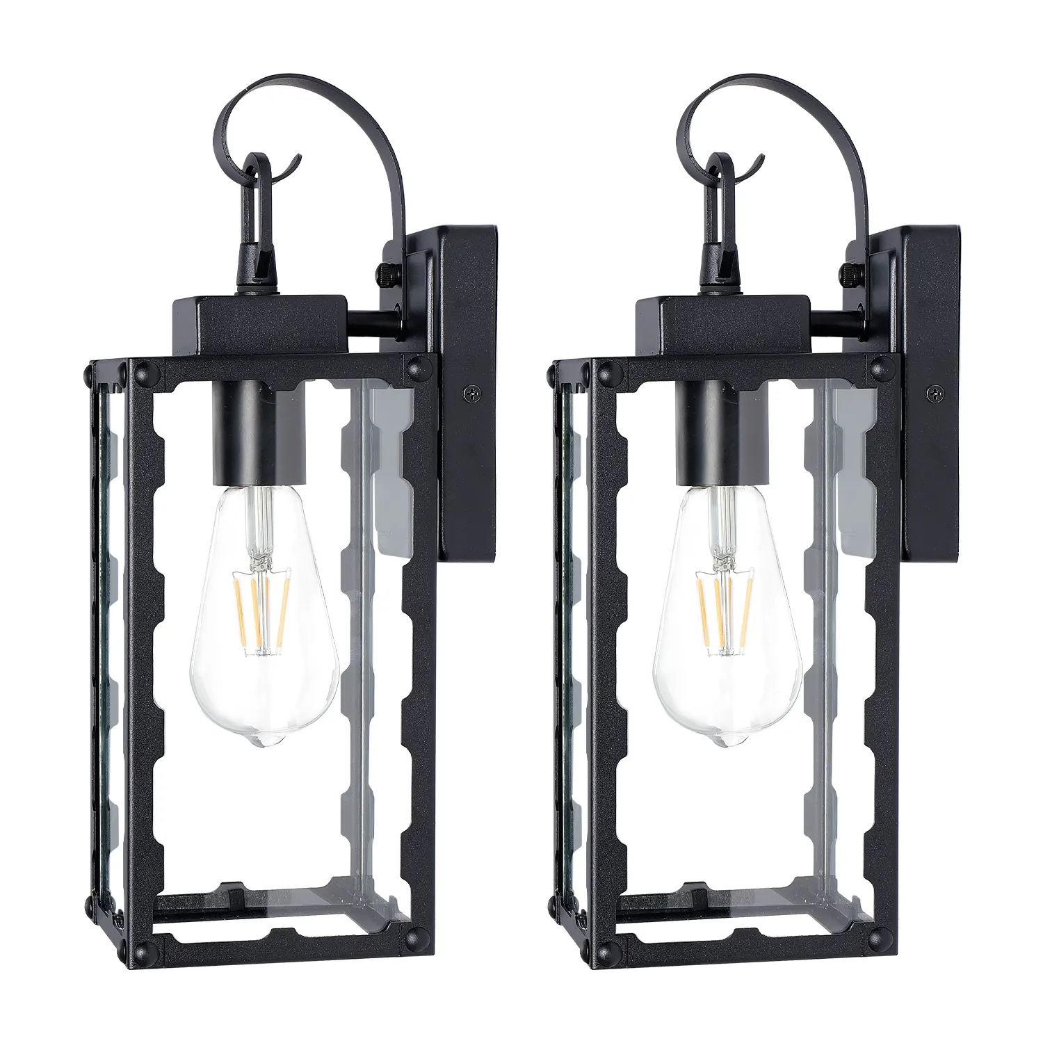 Matte Black Glass Outdoor Wall Light, 14.6 in (2-Pack), image 6 of 8