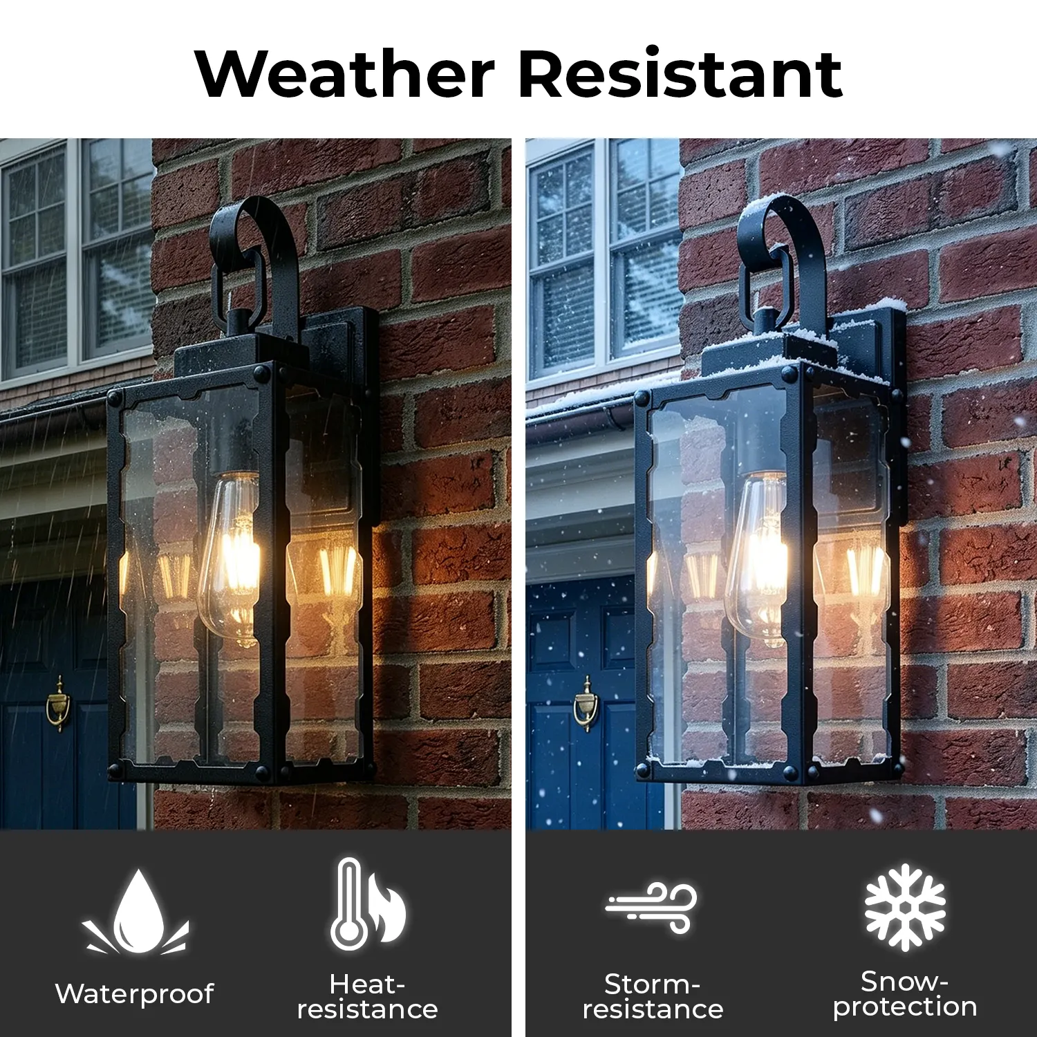 Matte Black Glass Outdoor Wall Light, 14.6 in (2-Pack), image 2 of 8