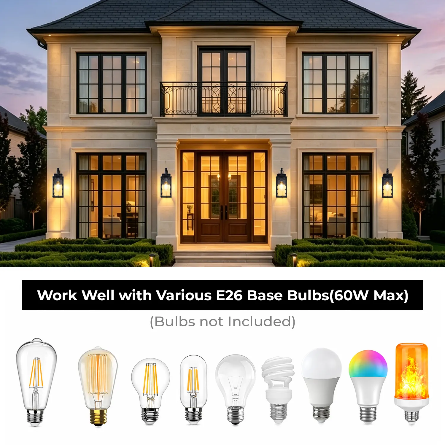 Matte Black Glass Outdoor Wall Light, 14.6 in (2-Pack), image 5 of 8