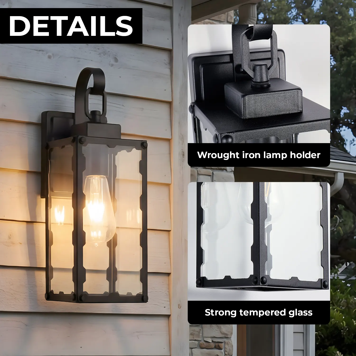 Matte Black Glass Outdoor Wall Light, 14.6 in (2-Pack), image 4 of 8
