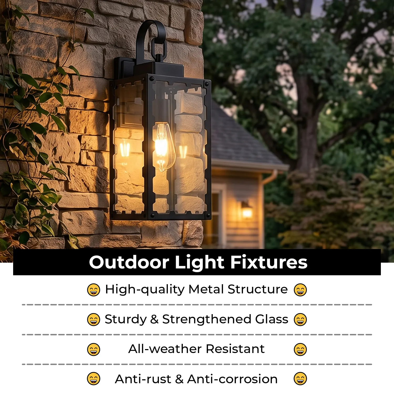 Matte Black Glass Outdoor Wall Light, 18.1 in (2-Pack), image 4 of 8