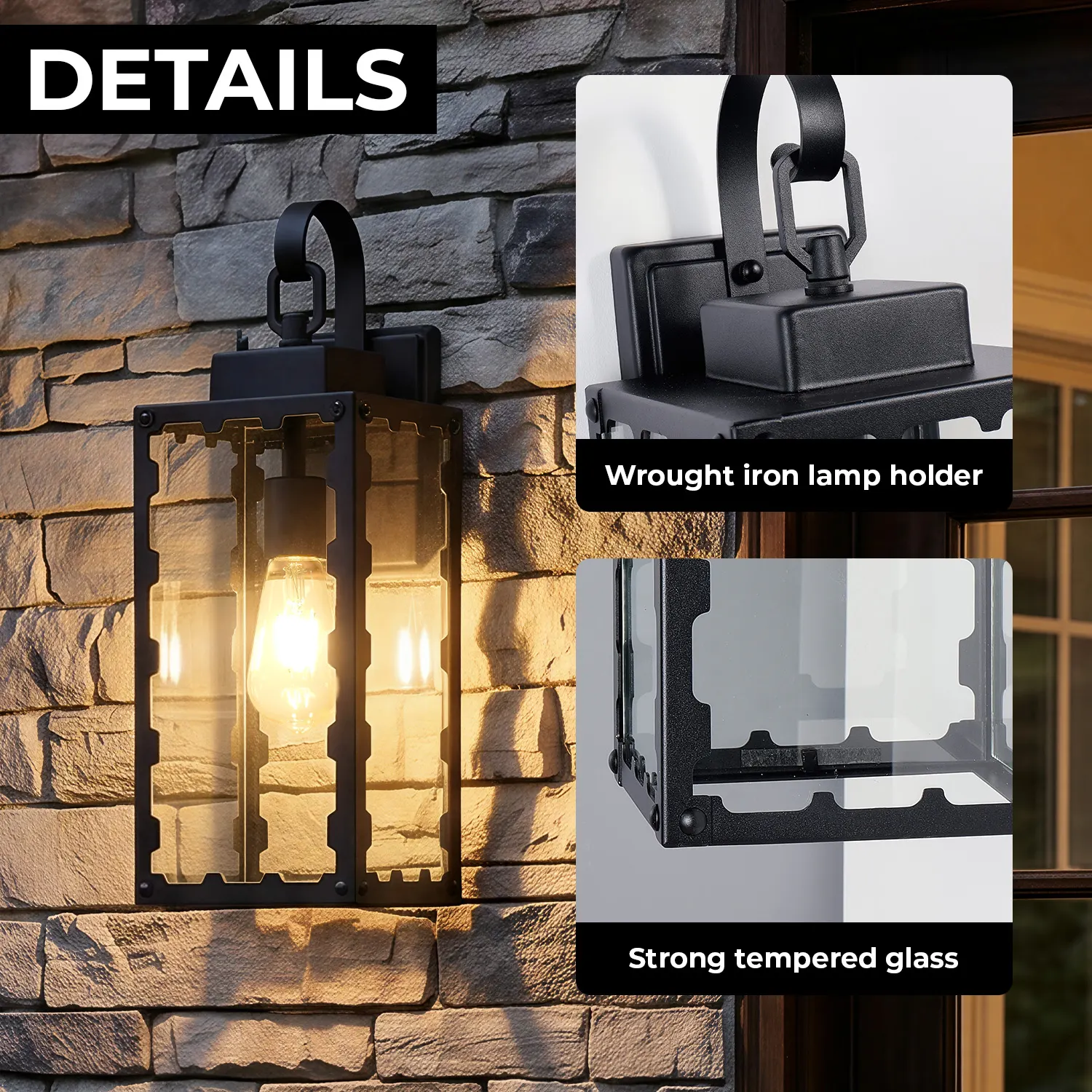 Matte Black Glass Outdoor Wall Light, 18.1 in (2-Pack), image 7 of 8