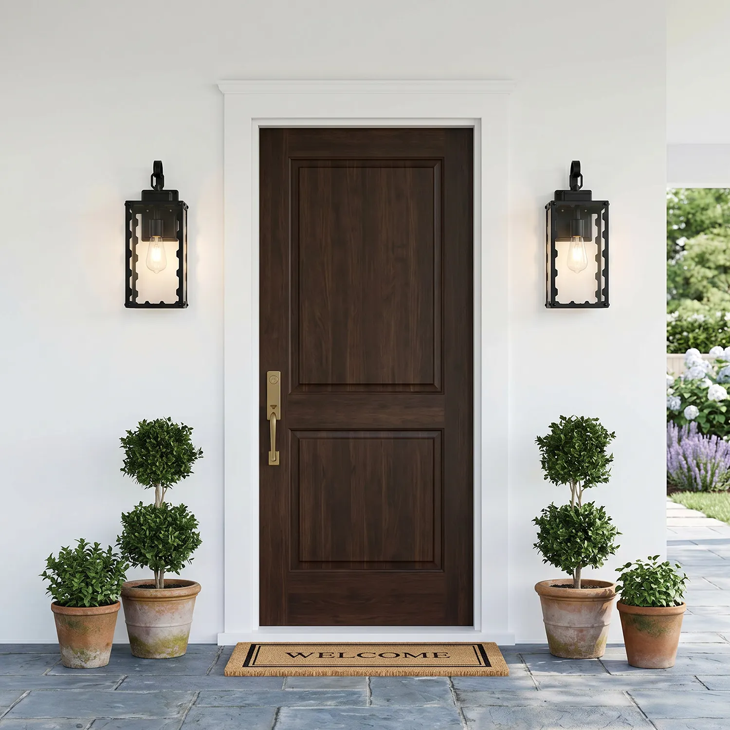 Matte Black Glass Outdoor Wall Light, 18.1 in (2-Pack)