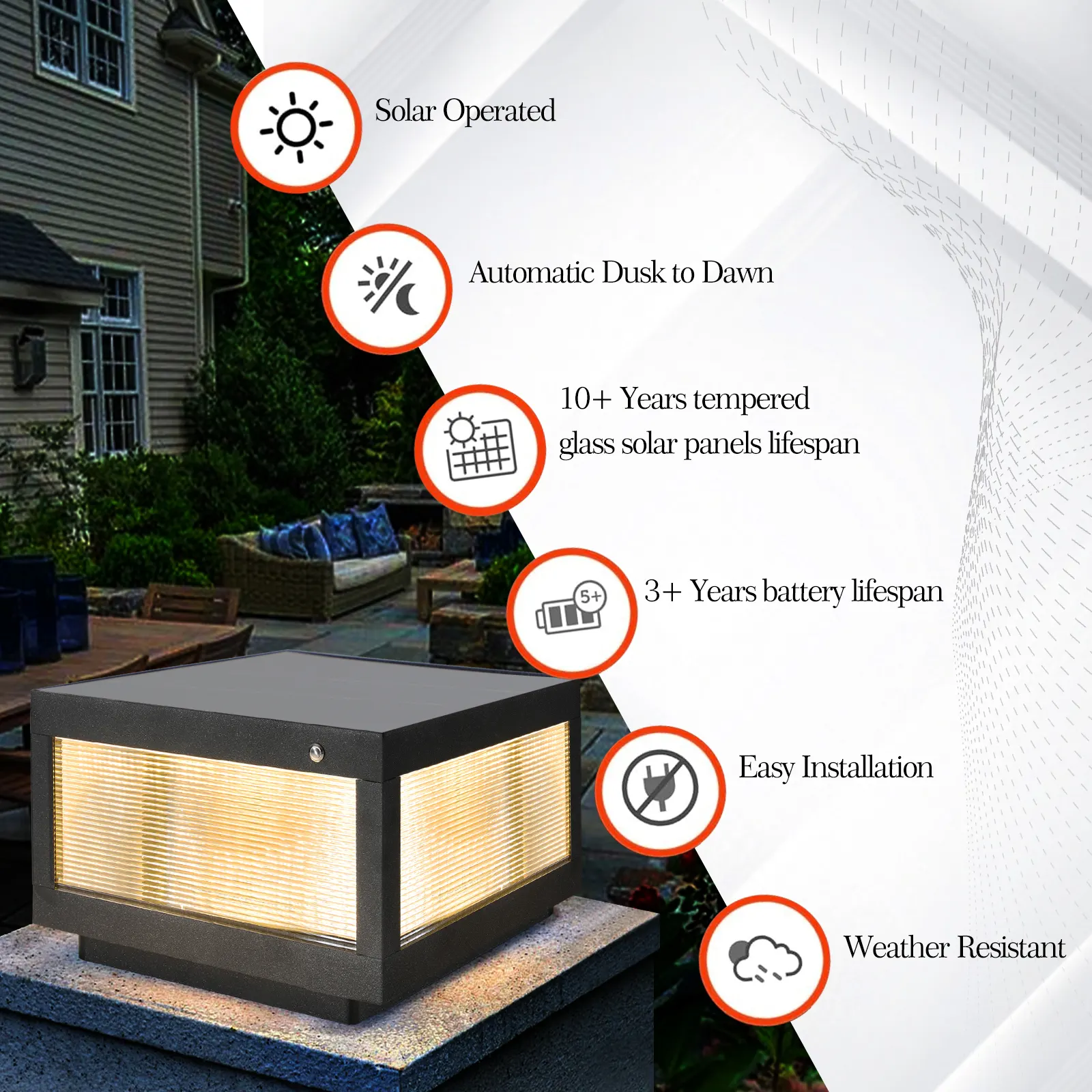 Modern Black Post Cap Light, 12 in · Solar, image 5 of 7