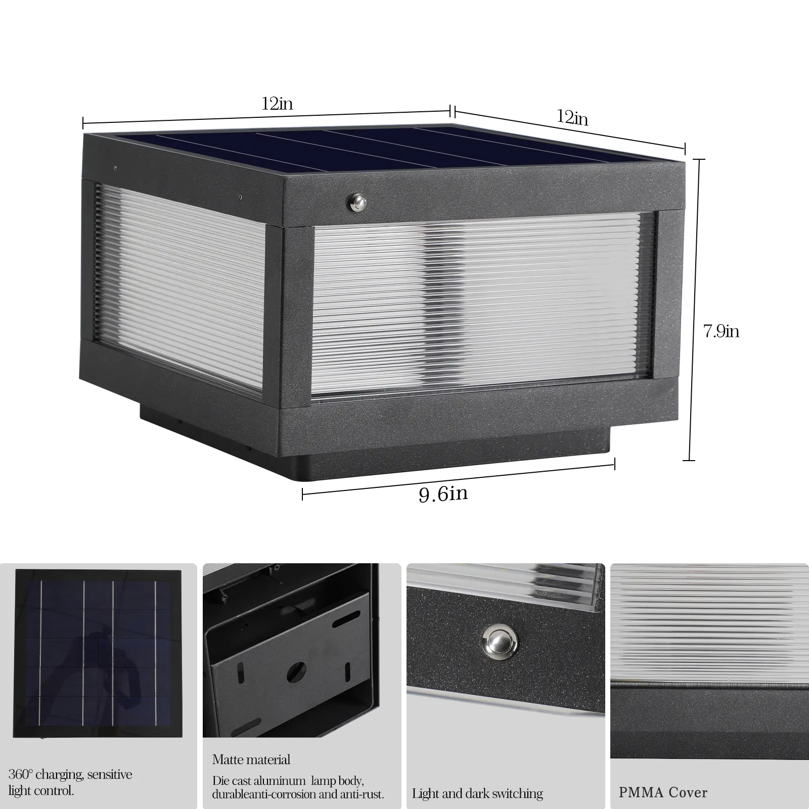 Modern Black Post Cap Light, 12 in · Solar, image 7 of 7