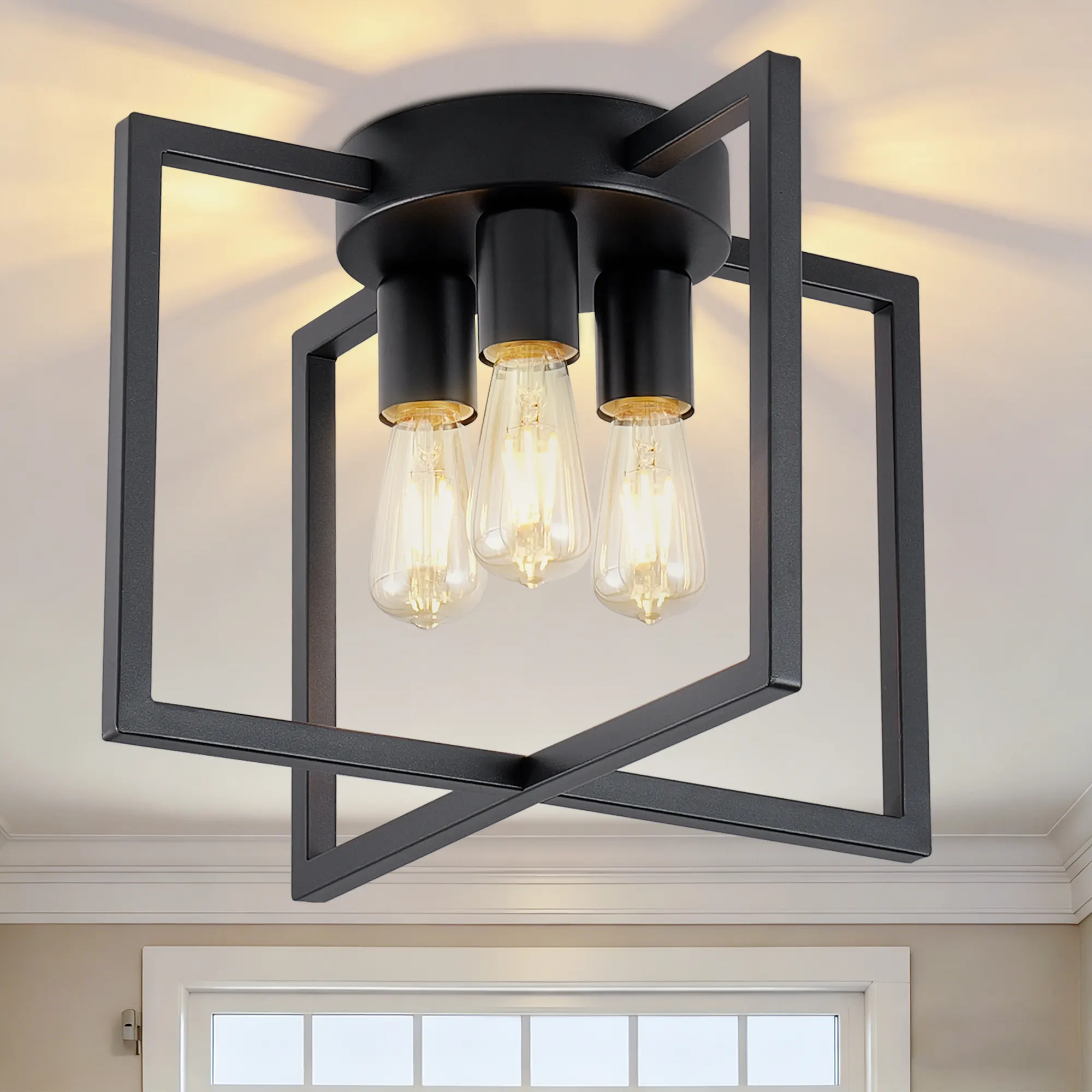 Matte Black 3-Light Flush Mount Ceiling Light, 14.6 in, image 2 of 8