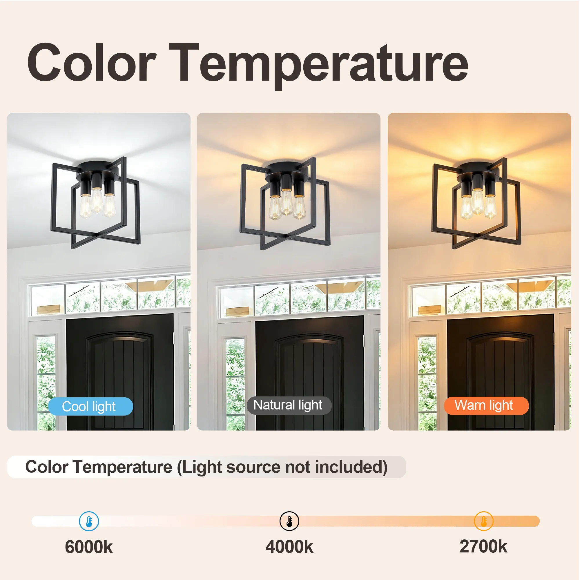 Matte Black 3-Light Flush Mount Ceiling Light, 14.6 in, image 7 of 8