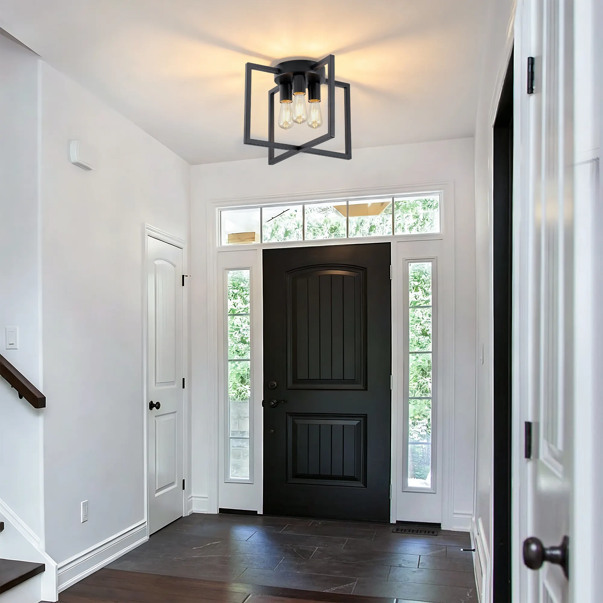 Matte Black 3-Light Flush Mount Ceiling Light, 14.6 in