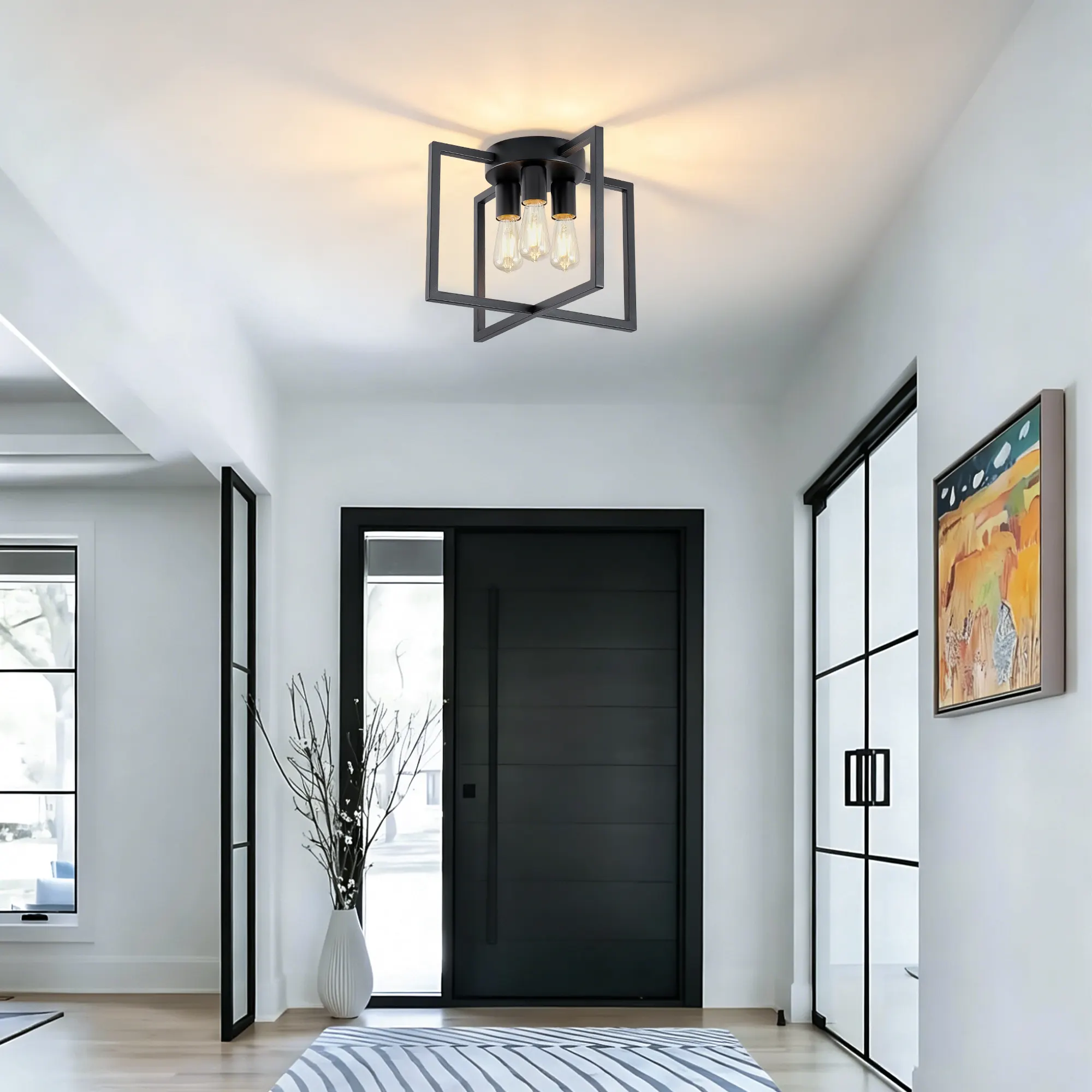 Matte Black 3-Light Flush Mount Ceiling Light, 14.6 in, image 5 of 8
