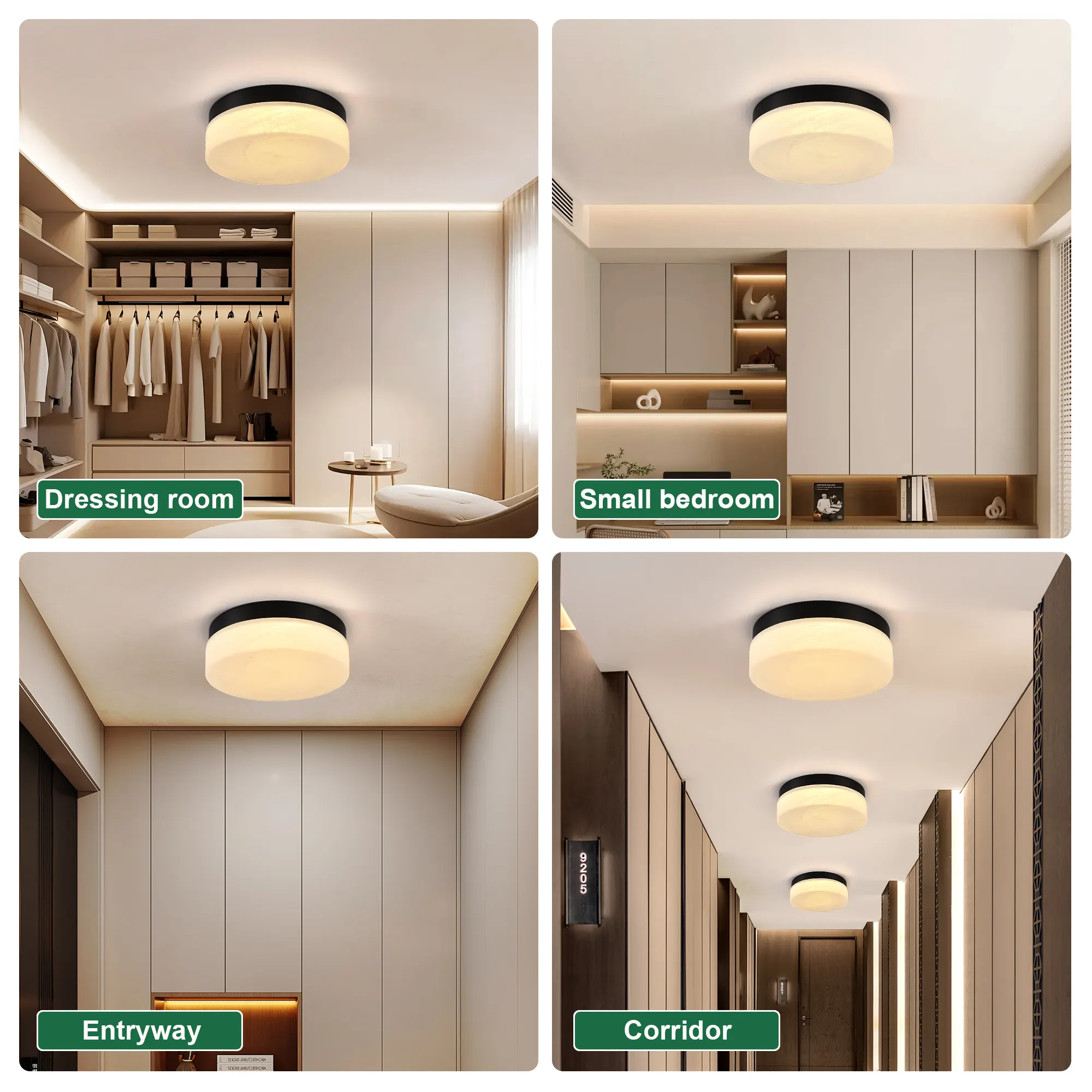 Modern Black Flush Mount Ceiling Light, 12 in · Dimmable, image 2 of 8