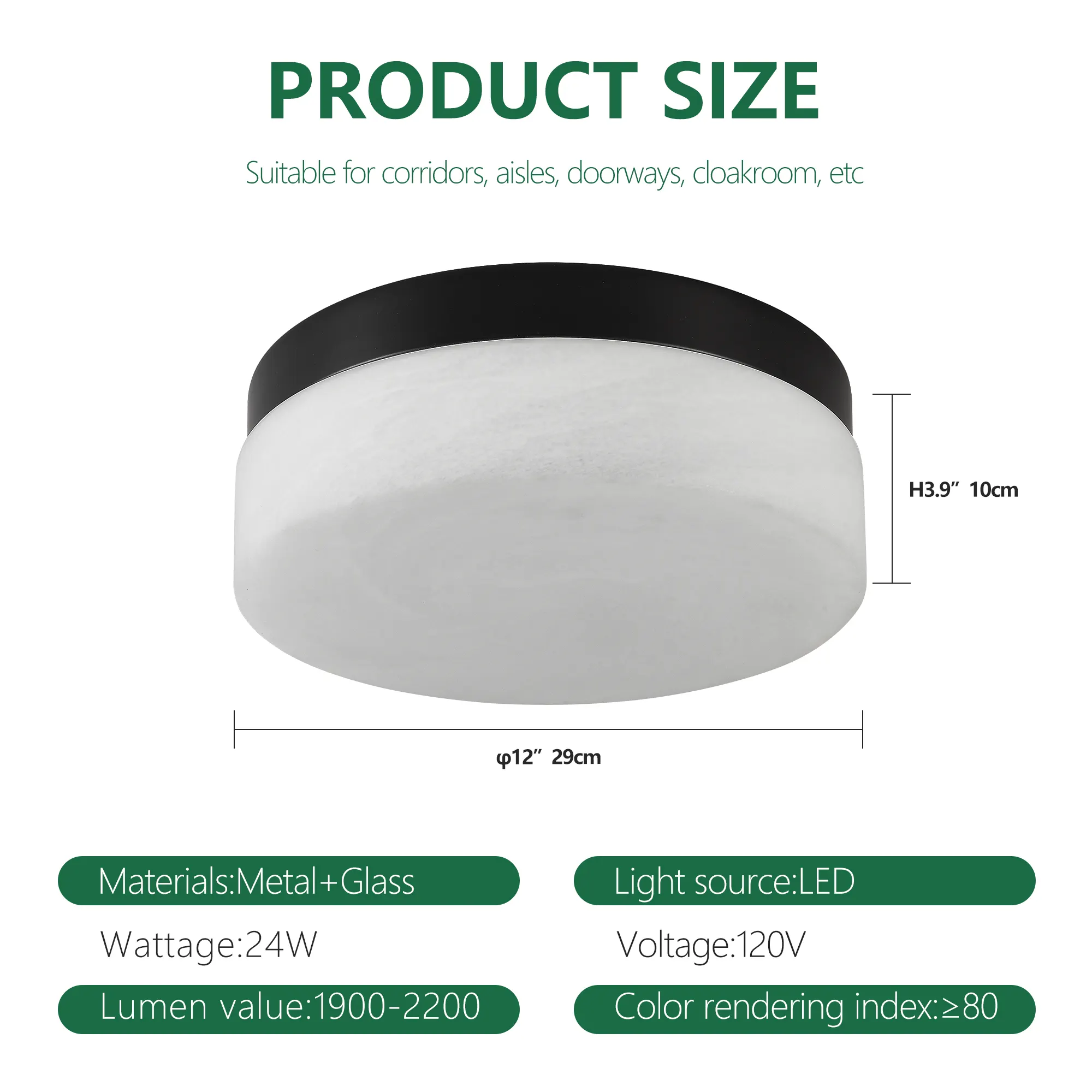 Modern Black Flush Mount Ceiling Light, 12 in · Dimmable, image 7 of 8